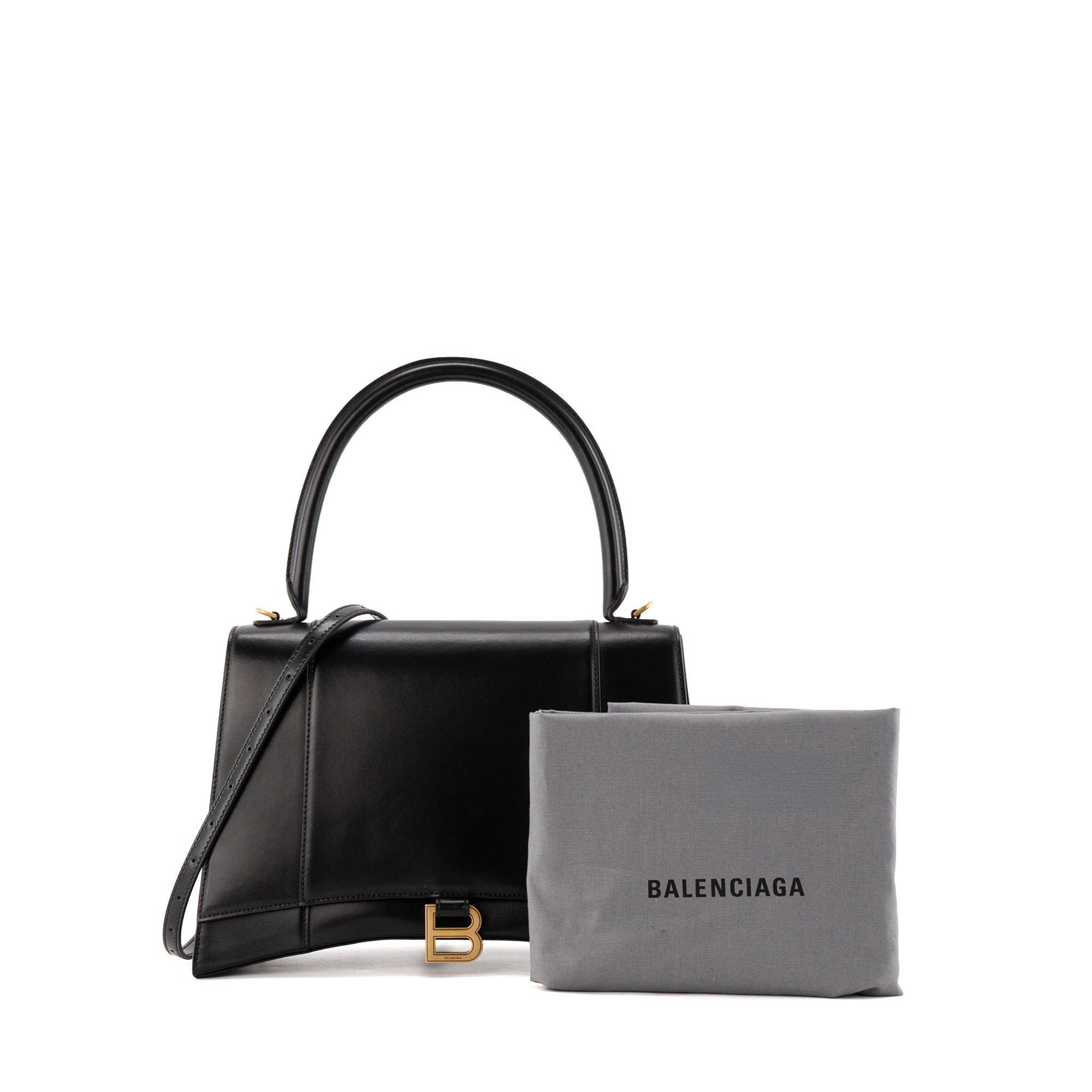 BALENCIAGA - Sac à bandoulière Hourglass Large Balenciaga en cuir lisse noir