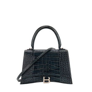 BALENCIAGA - Sac à bandoulière Hourglass Medium Balenciaga en cuir embossé crocodile bleu marine