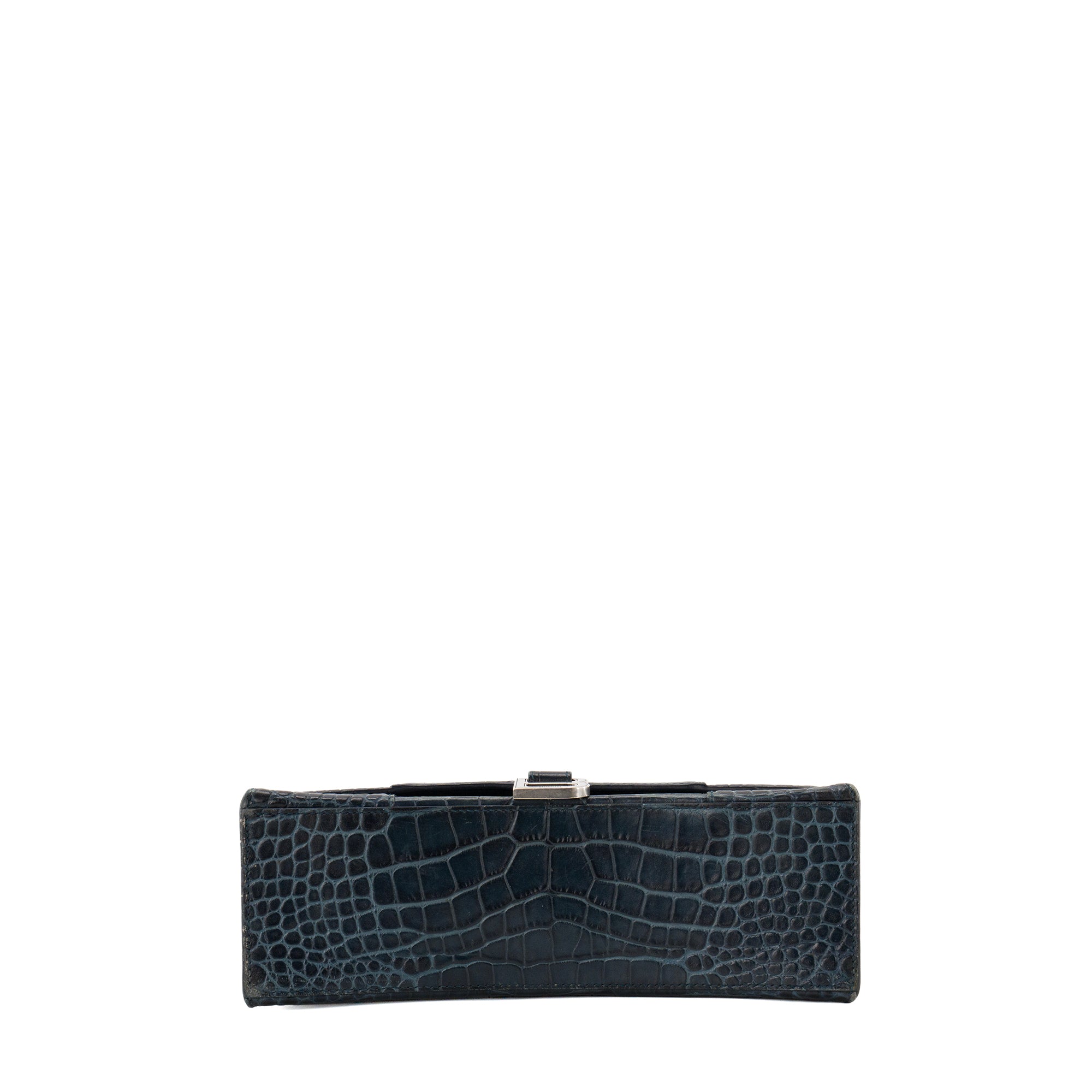 BALENCIAGA - Sac à bandoulière Hourglass Medium Balenciaga en cuir embossé crocodile bleu marine