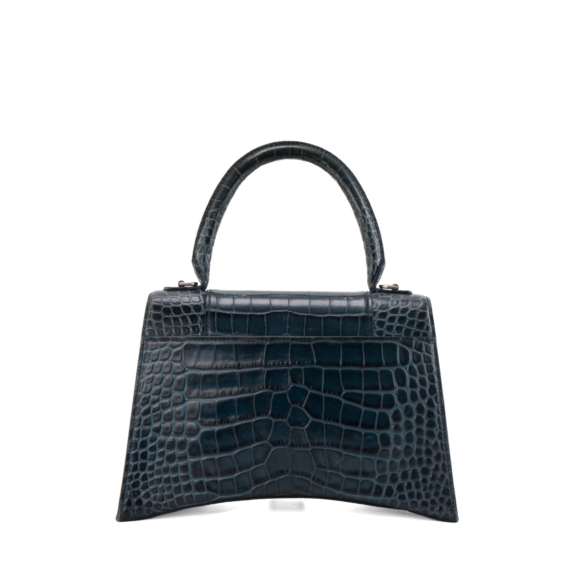 BALENCIAGA - Sac à bandoulière Hourglass Medium Balenciaga en cuir embossé crocodile bleu marine