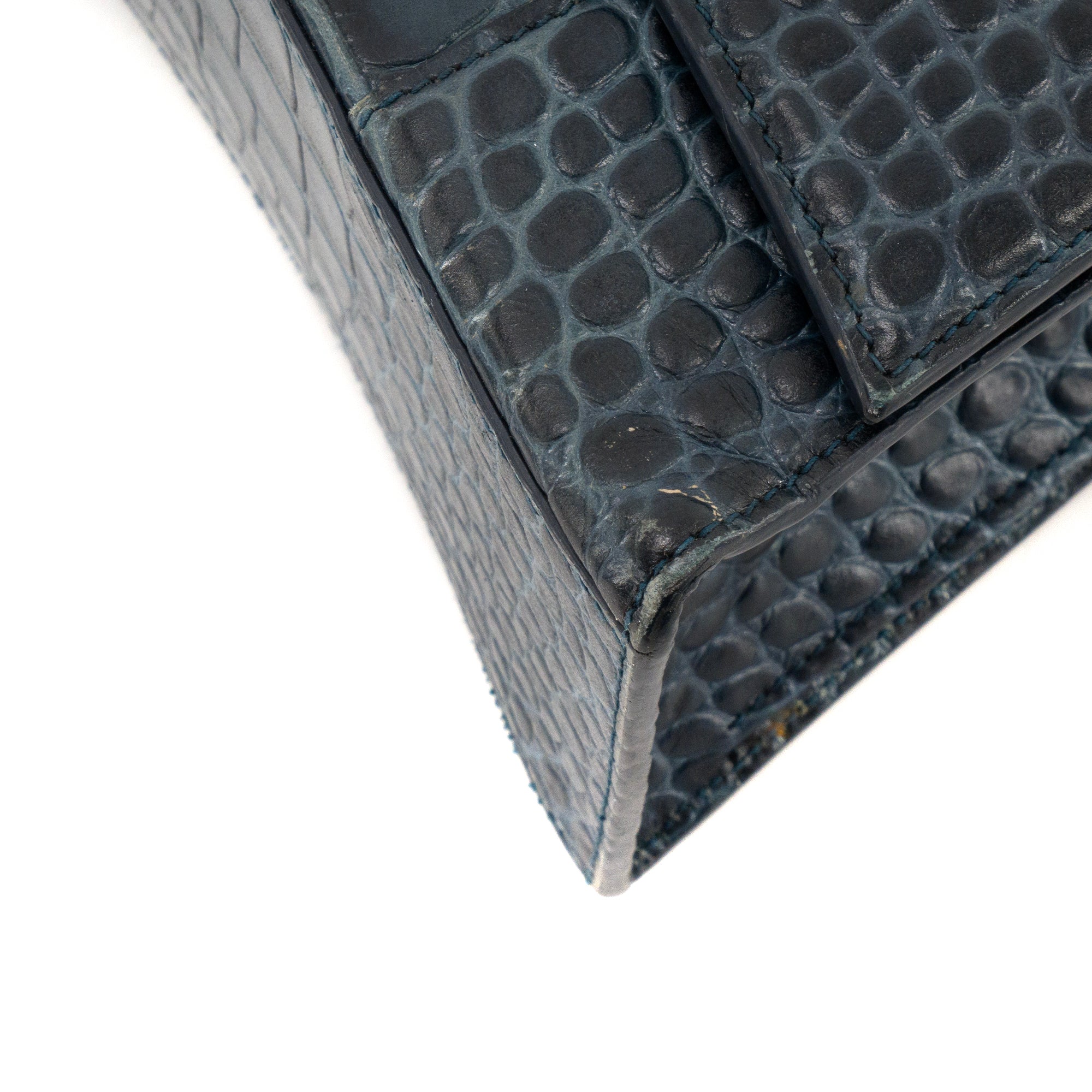 BALENCIAGA - Sac à bandoulière Hourglass Medium Balenciaga en cuir embossé crocodile bleu marine