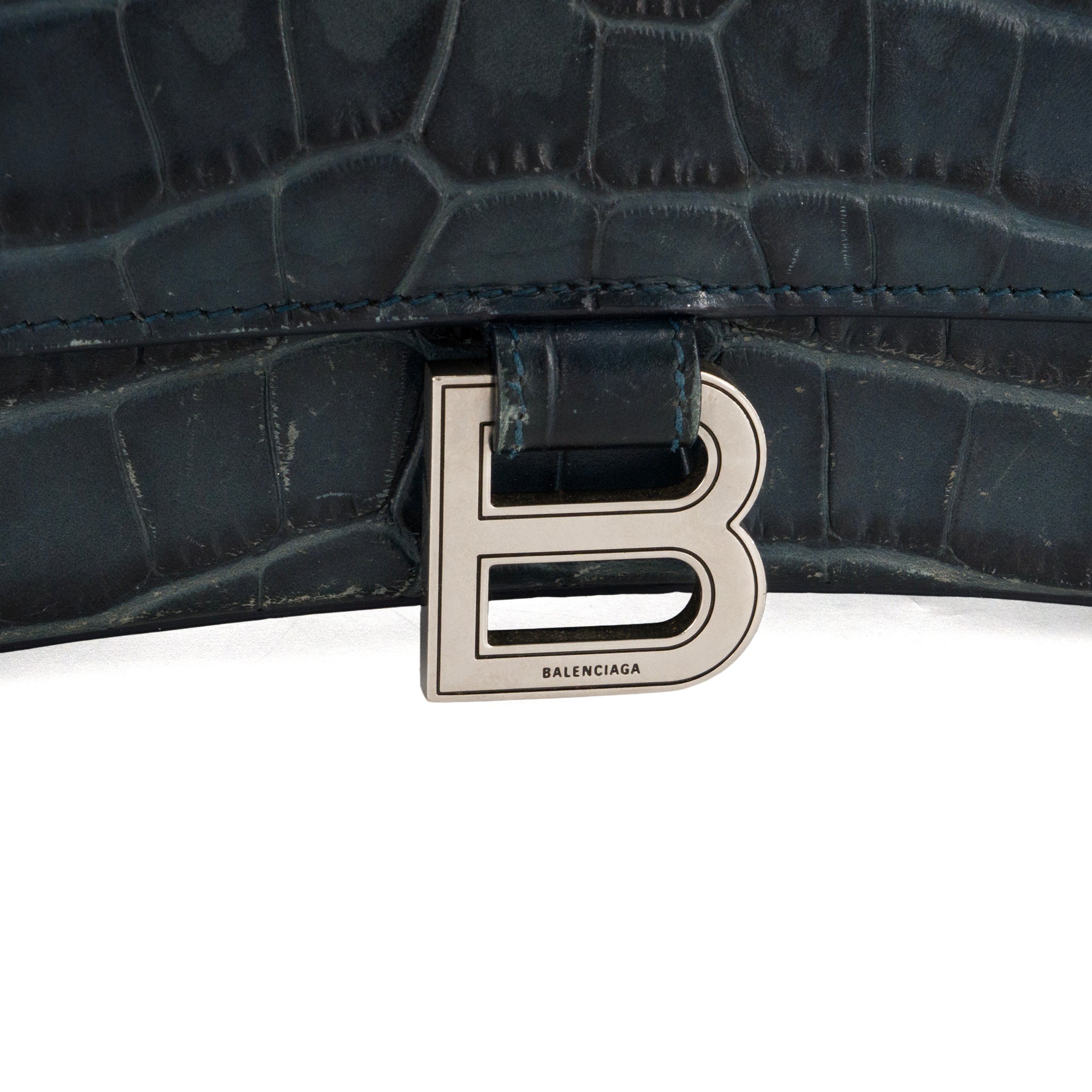 BALENCIAGA - Sac à bandoulière Hourglass Medium Balenciaga en cuir embossé crocodile bleu marine