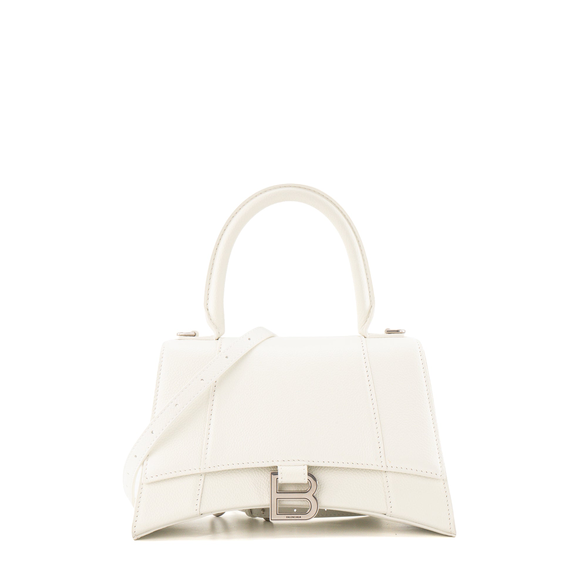 BALENCIAGA - Sac à bandoulière Hourglass Small Balenciaga en cuir grainé blanc