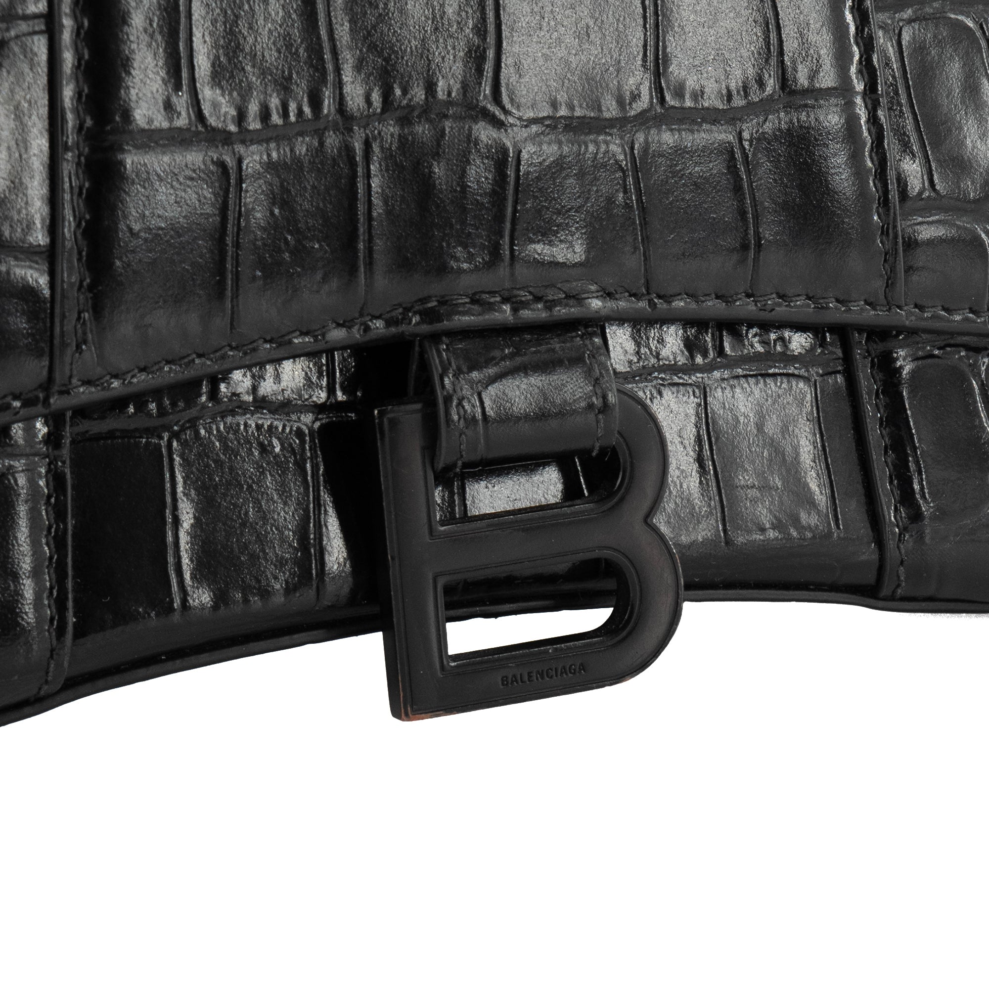 BALENCIAGA - Sac à bandoulière Hourglass XS Balenciaga en cuir embossé croco noir