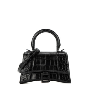 BALENCIAGA - Sac à bandoulière Hourglass XS Balenciaga en cuir embossé croco noir
