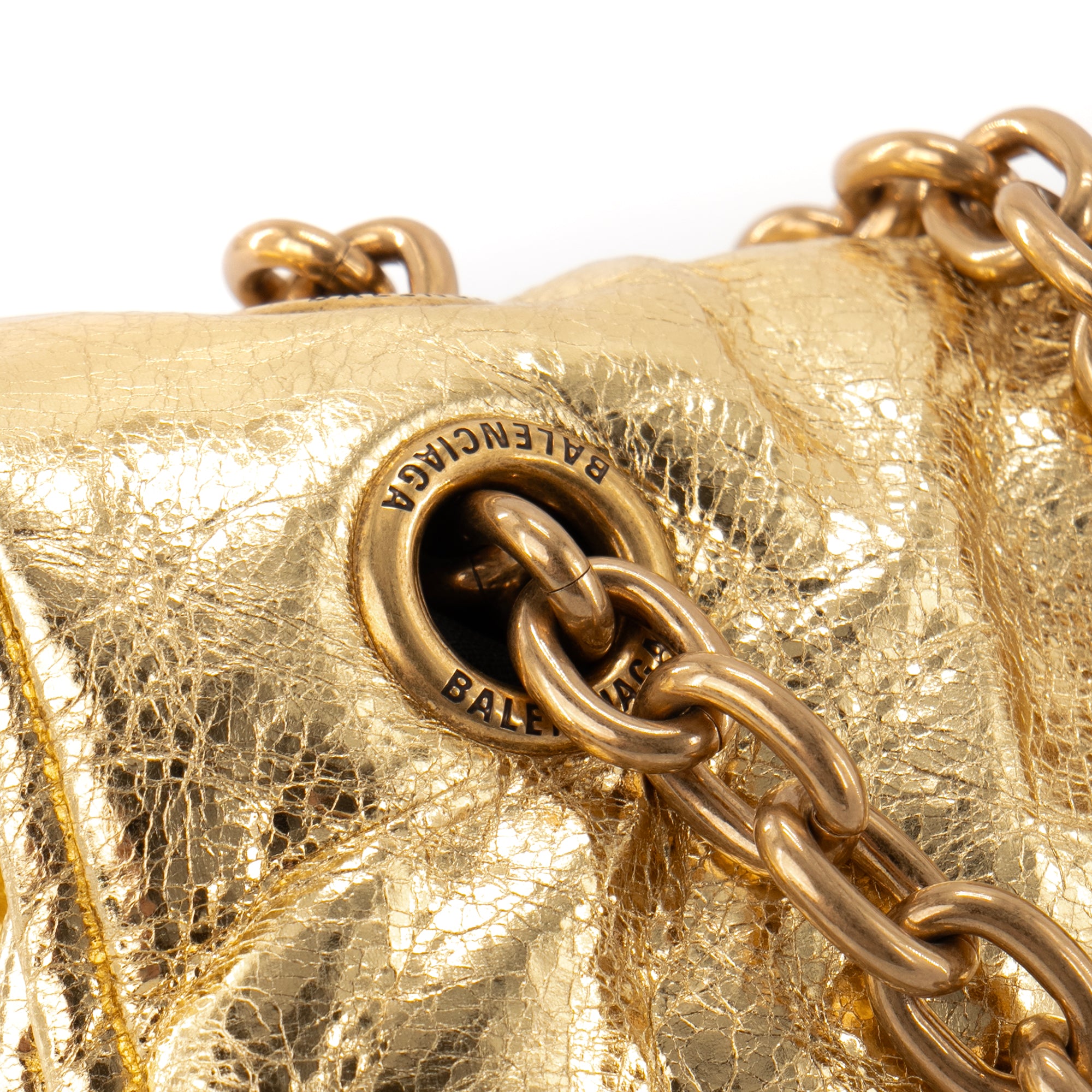 BALENCIAGA - Sac à bandoulière Monaco moyen Balenciaga en cuir froissé doré
