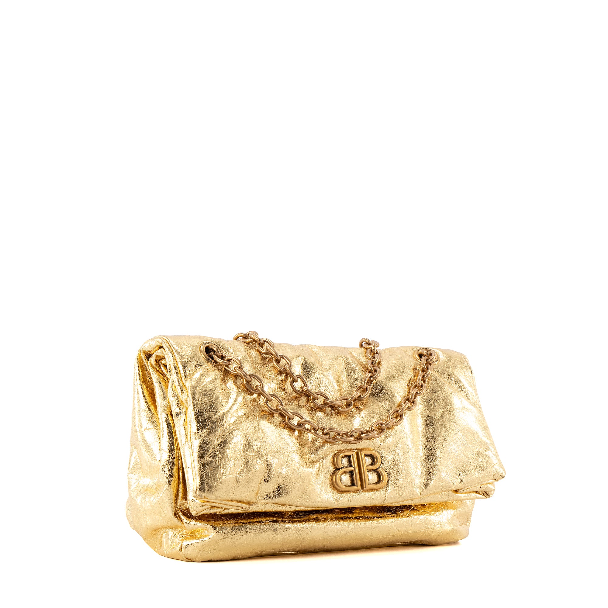 BALENCIAGA - Sac à bandoulière Monaco moyen Balenciaga en cuir froissé doré