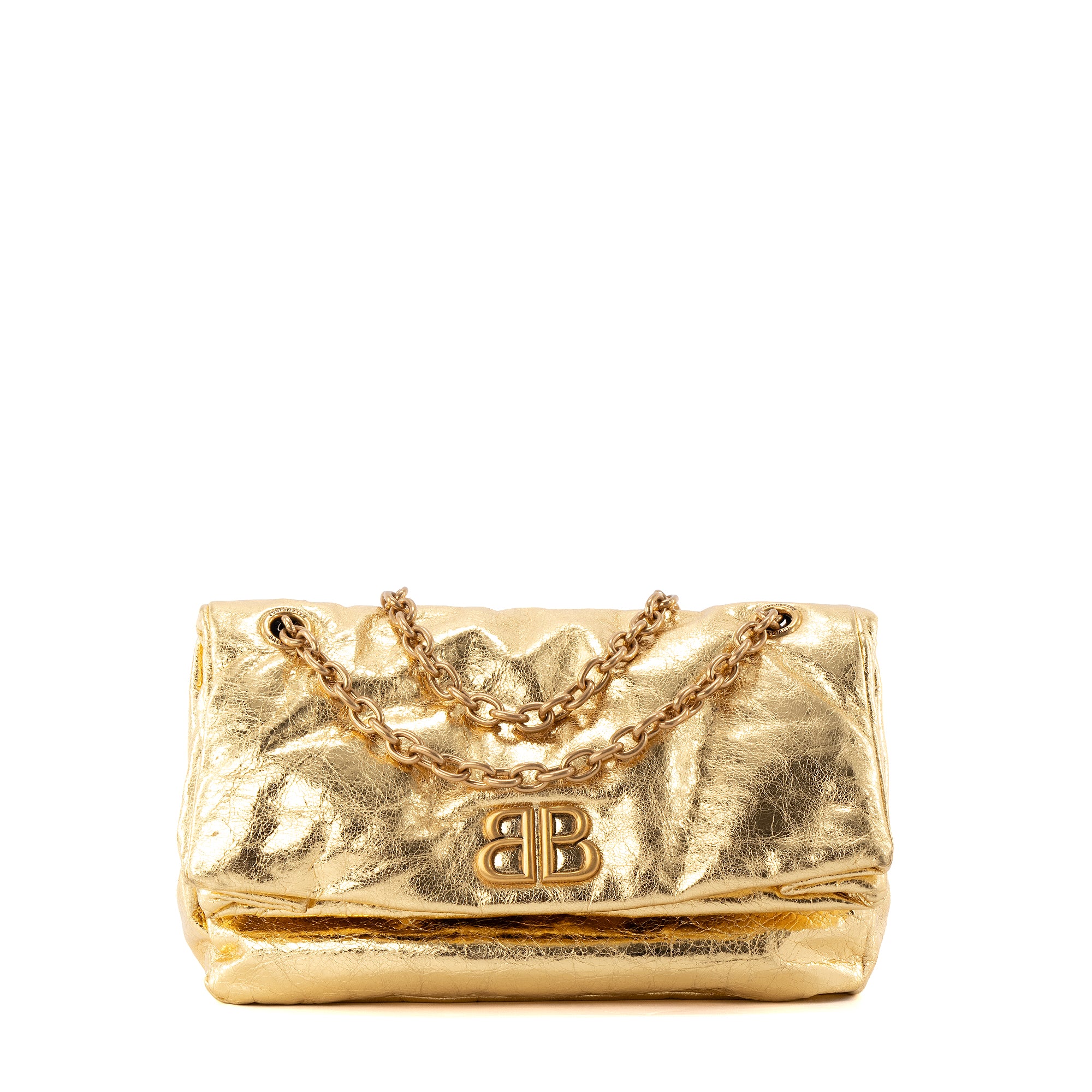 BALENCIAGA - Sac à bandoulière Monaco moyen Balenciaga en cuir froissé doré