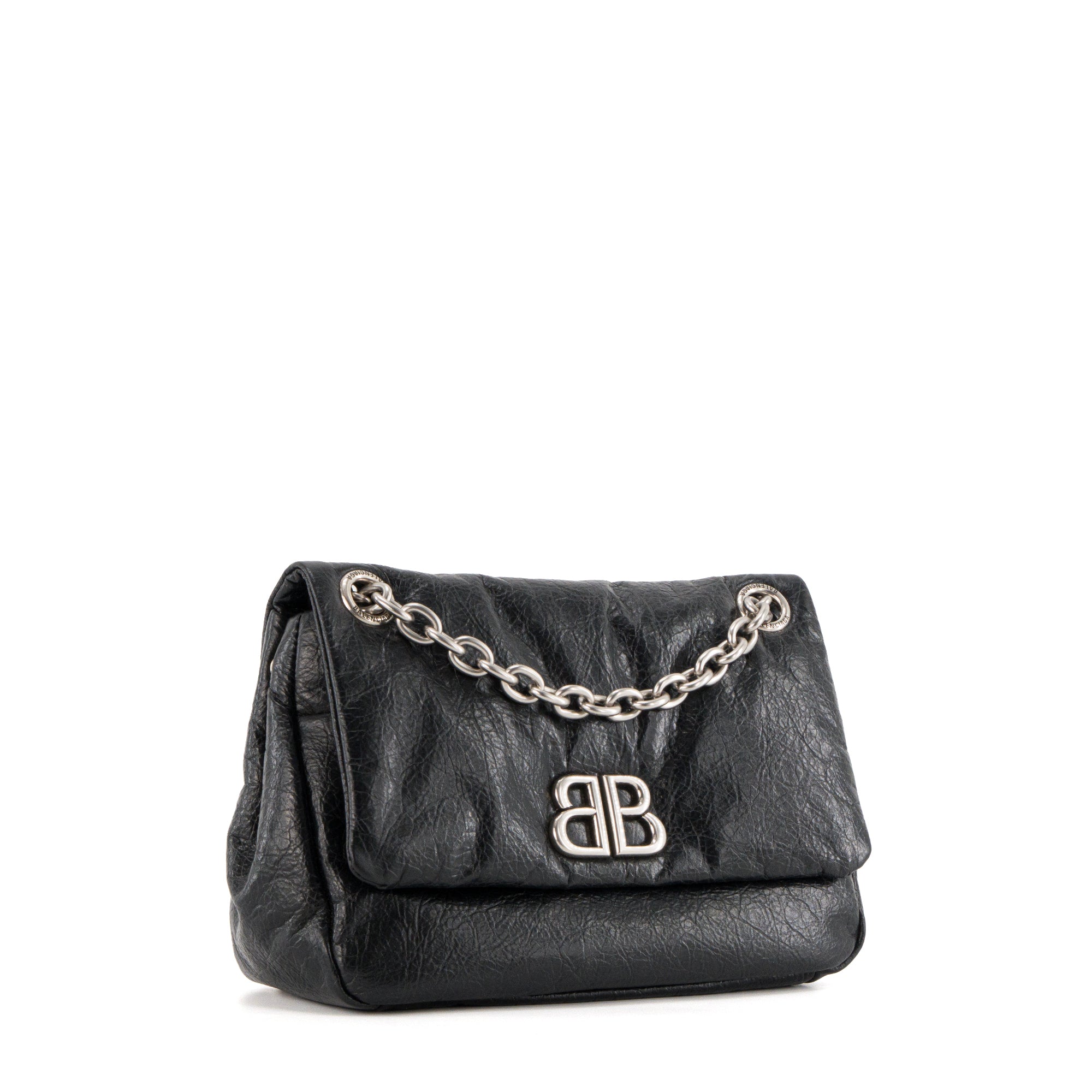 BALENCIAGA - Sac à bandoulière Monaco mini Balenciaga en cuir froissé noir