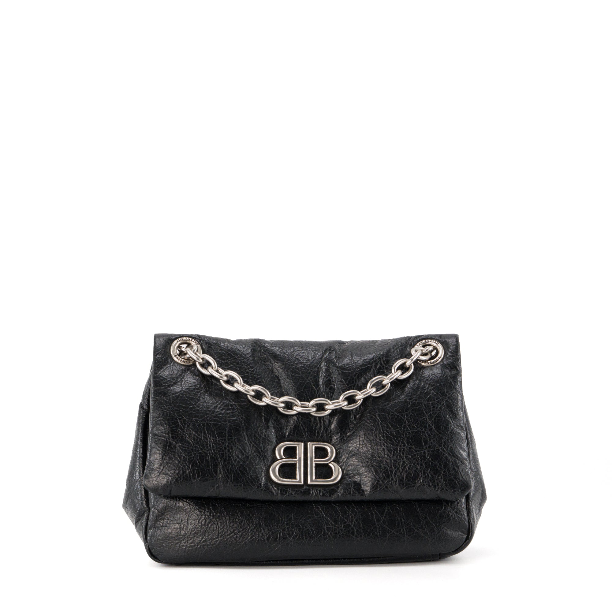 BALENCIAGA - Sac à bandoulière Monaco mini Balenciaga en cuir froissé noir