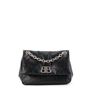 BALENCIAGA - Sac à bandoulière Monaco mini Balenciaga en cuir froissé noir