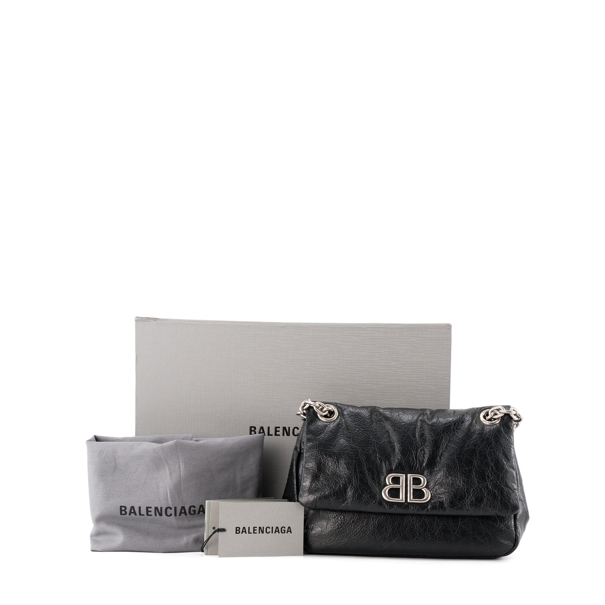 BALENCIAGA - Sac à bandoulière Monaco mini Balenciaga en cuir froissé noir