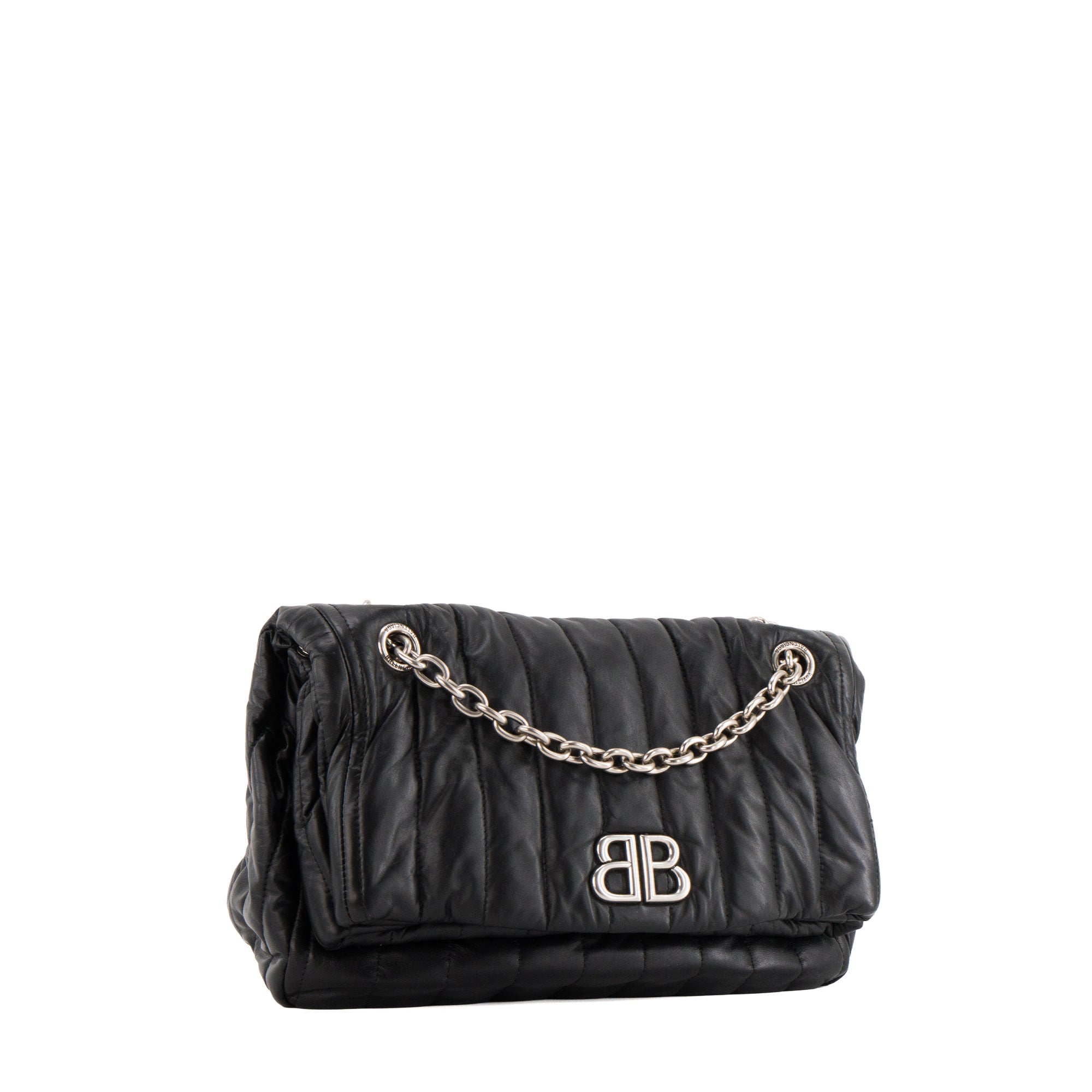 BALENCIAGA - Sac à bandoulière Monaco Small Balenciaga en cuir lisse noir