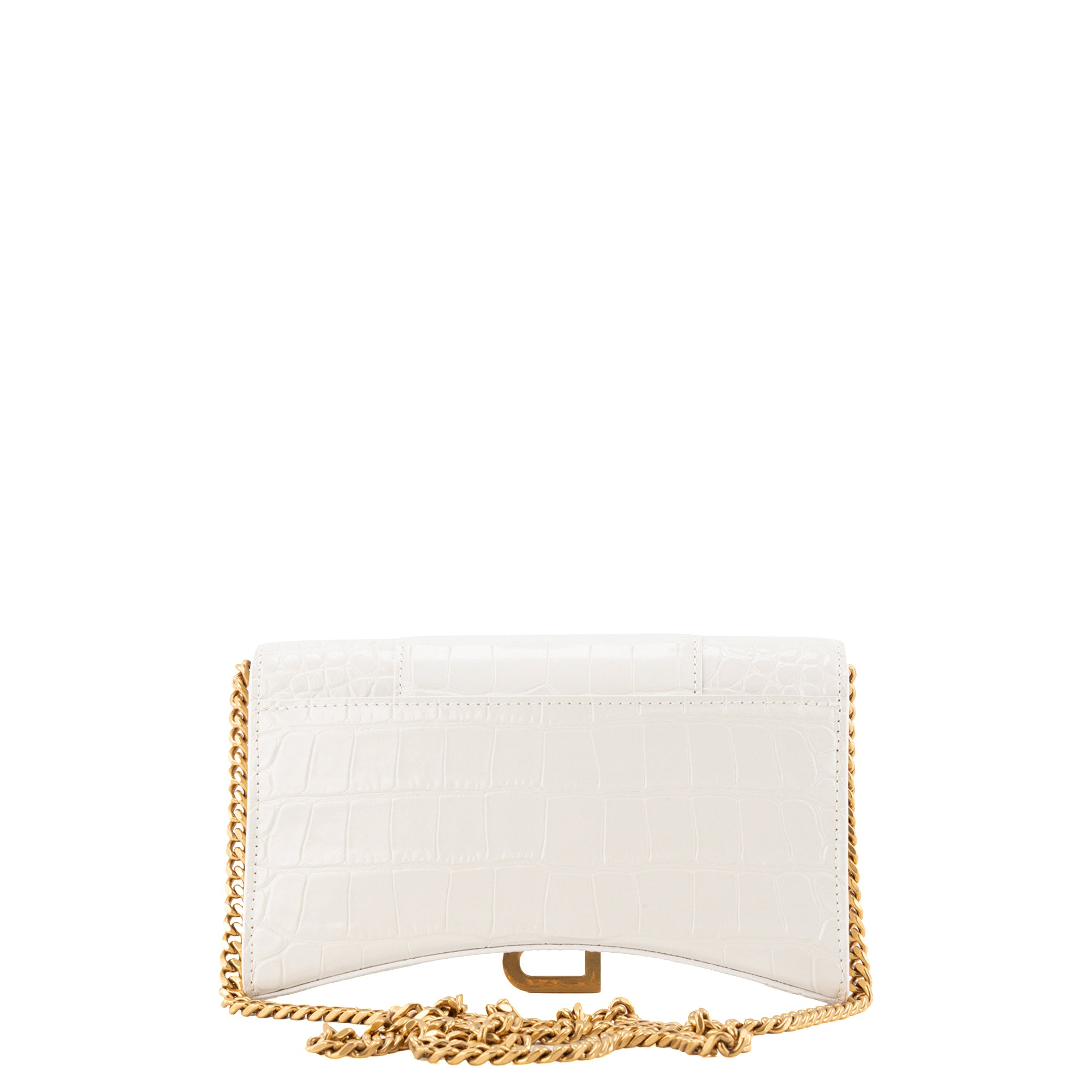 BALENCIAGA - Sac à bandoulière Wallet On Chain Balenciaga en cuir embossé crocodile blanc