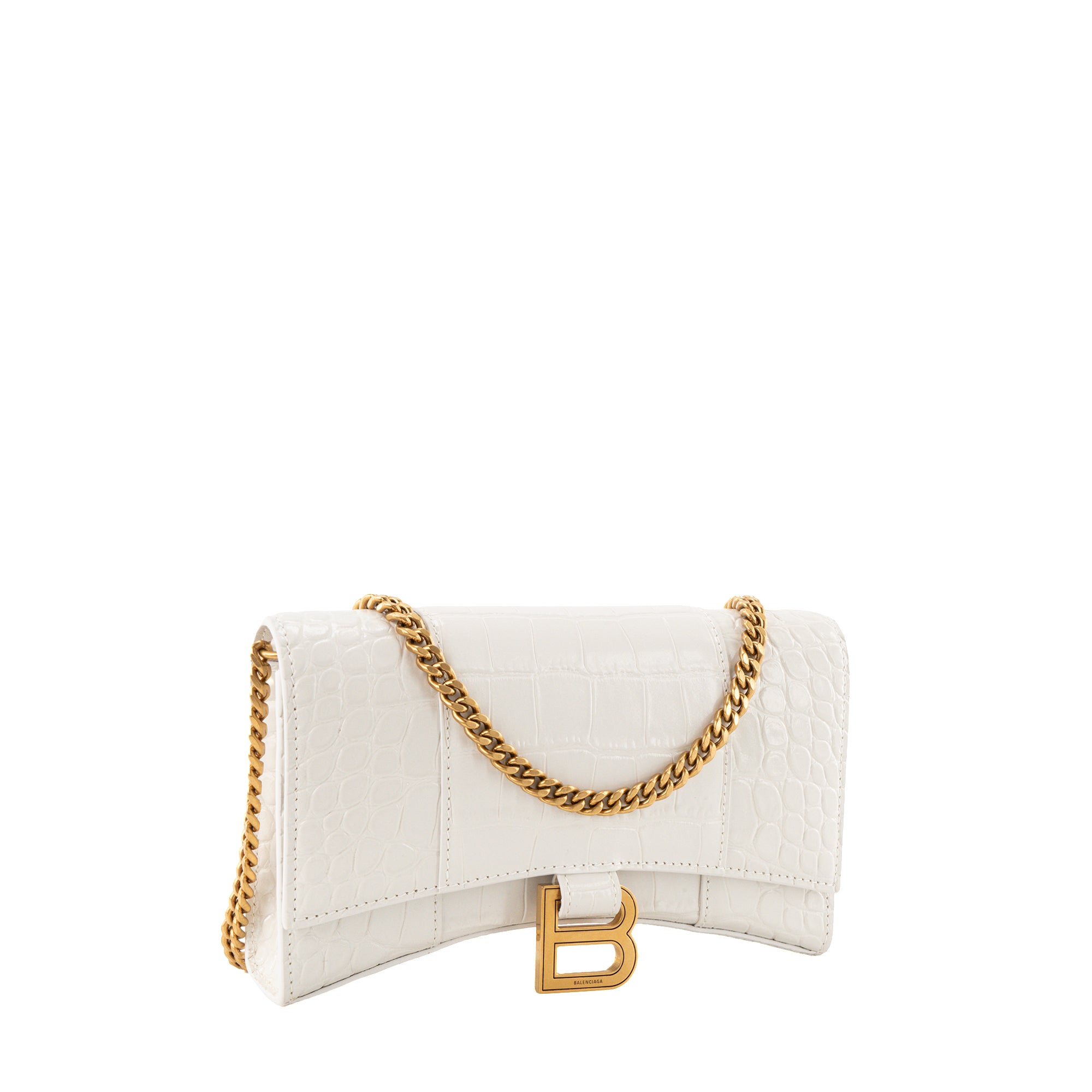 BALENCIAGA - Sac à bandoulière Wallet On Chain Balenciaga en cuir embossé crocodile blanc