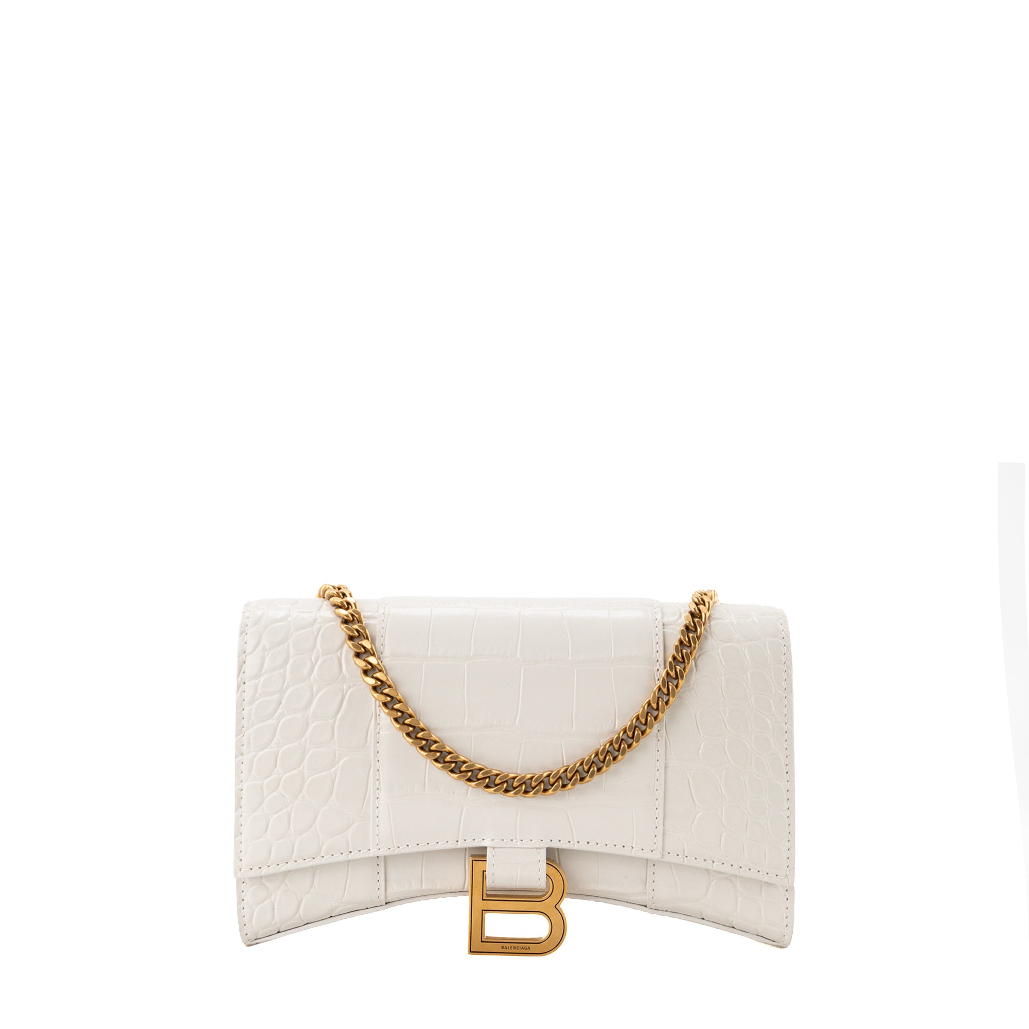 BALENCIAGA - Sac à bandoulière Wallet On Chain Balenciaga en cuir embossé crocodile blanc