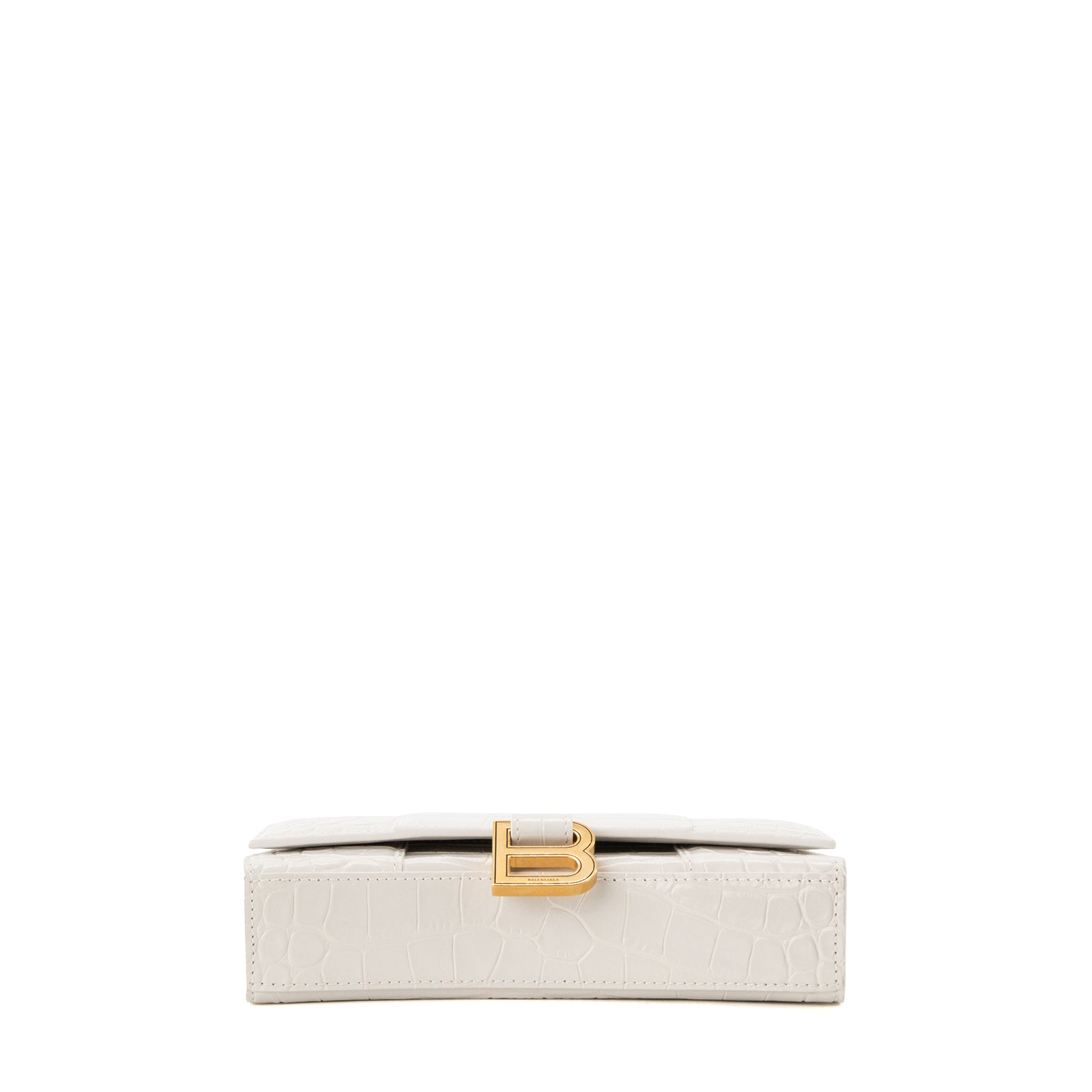 BALENCIAGA - Sac à bandoulière Wallet On Chain Balenciaga en cuir embossé crocodile blanc