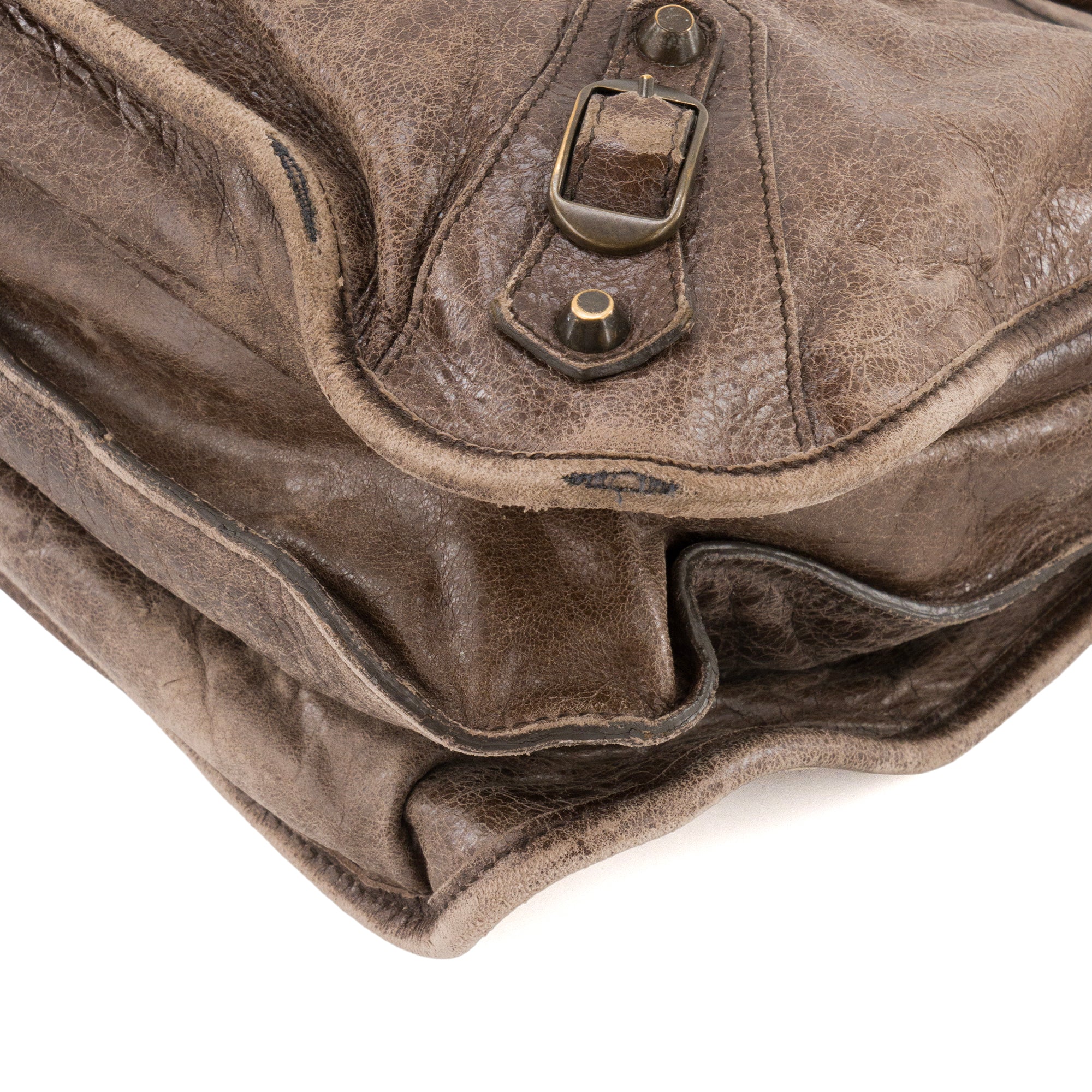 BALENCIAGA - Sac à épaule Mid Afternoon Balenciaga en cuir froissé marron
