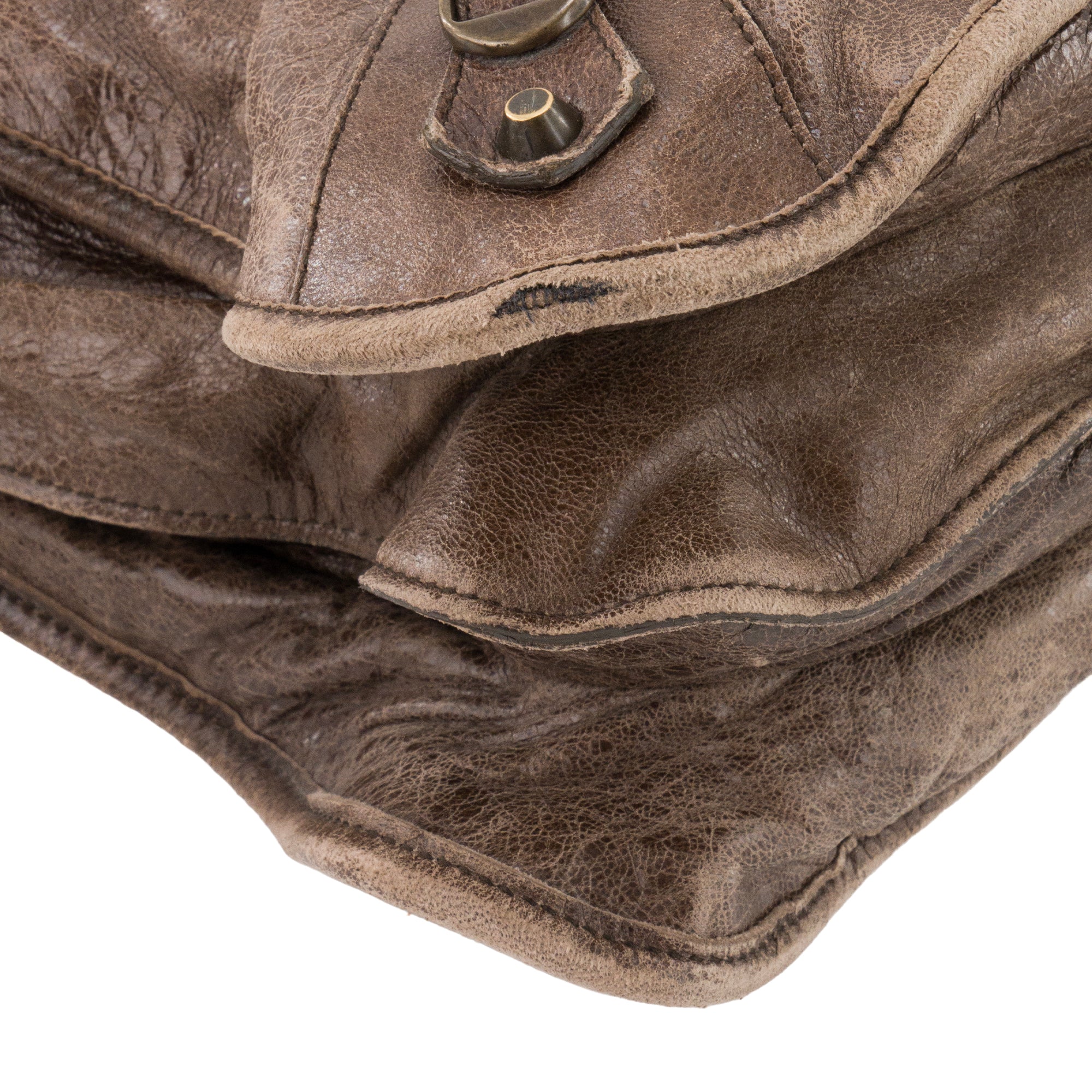 BALENCIAGA - Sac à épaule Mid Afternoon Balenciaga en cuir froissé marron