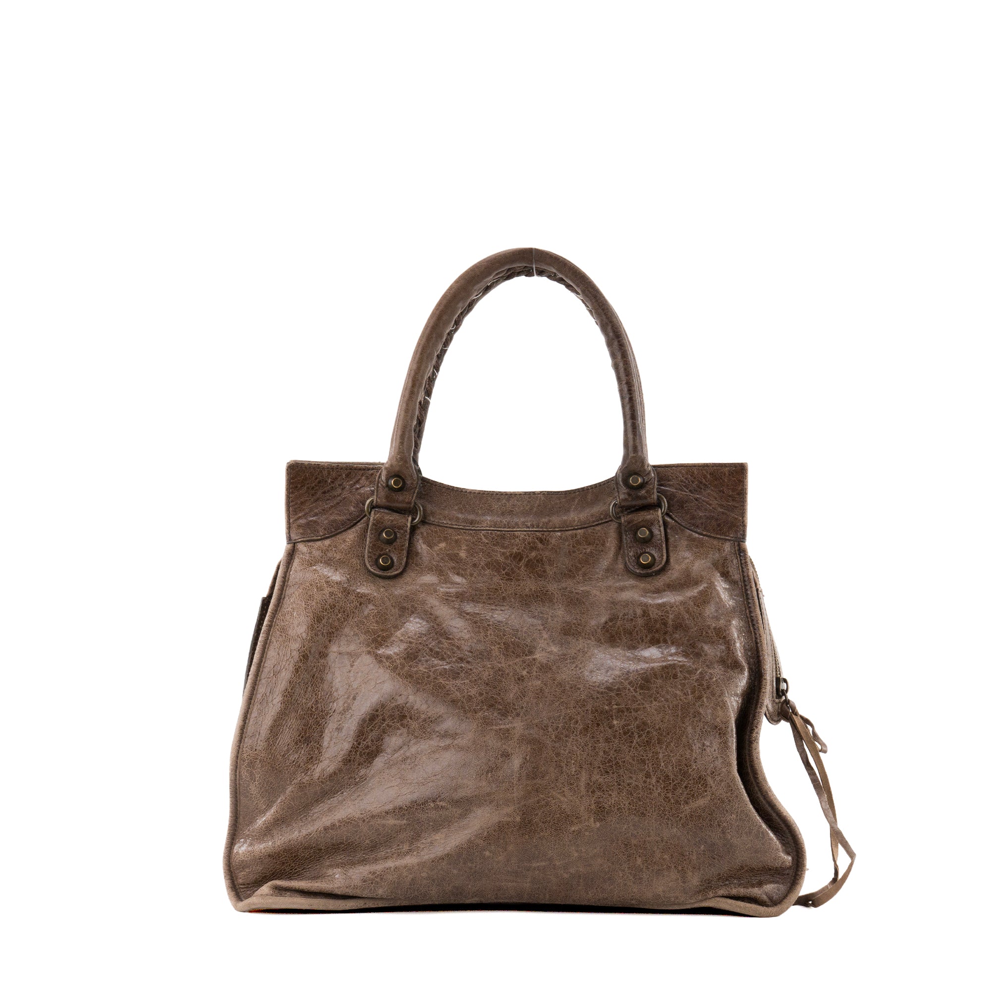 BALENCIAGA - Sac à épaule Mid Afternoon Balenciaga en cuir froissé marron