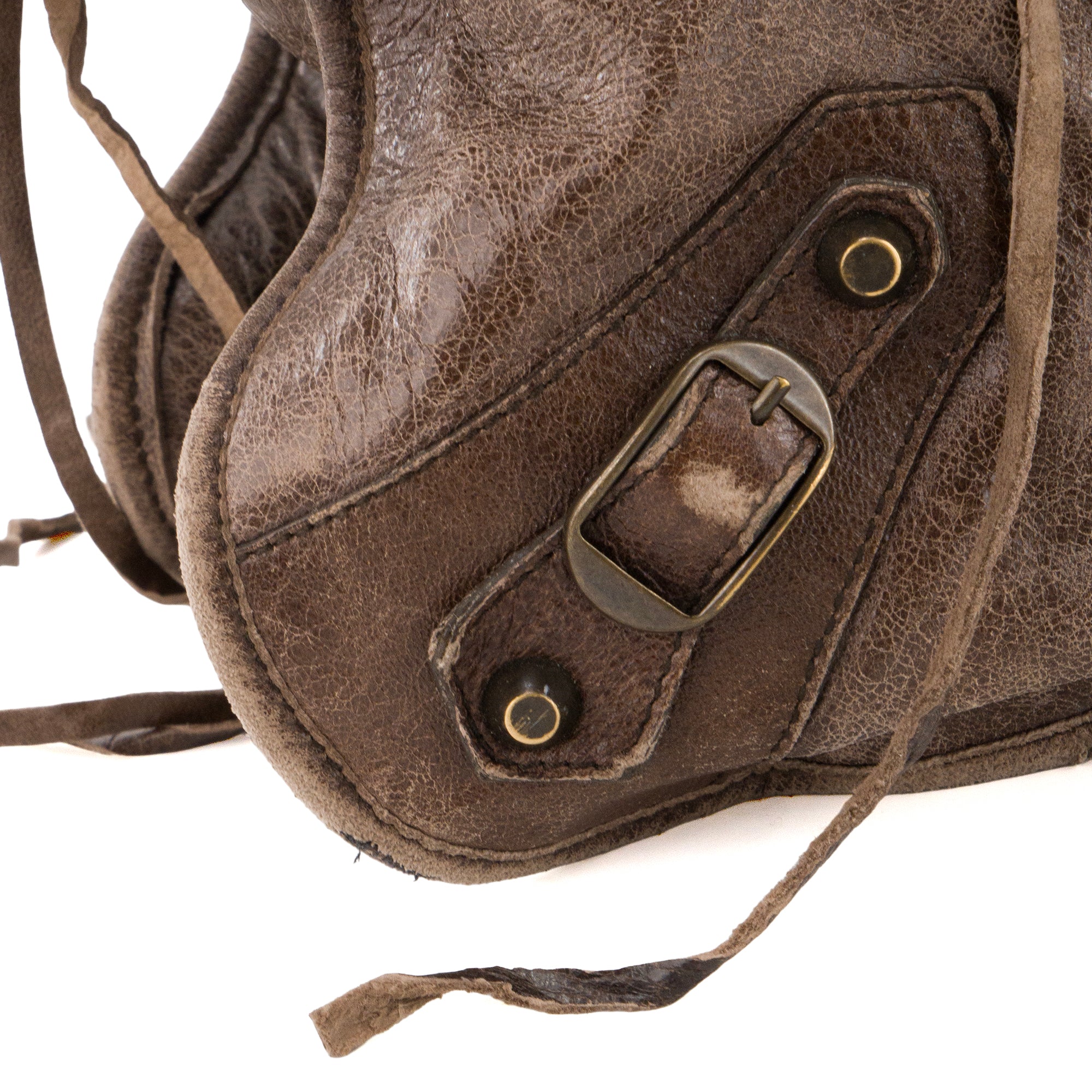 BALENCIAGA - Sac à épaule Mid Afternoon Balenciaga en cuir froissé marron