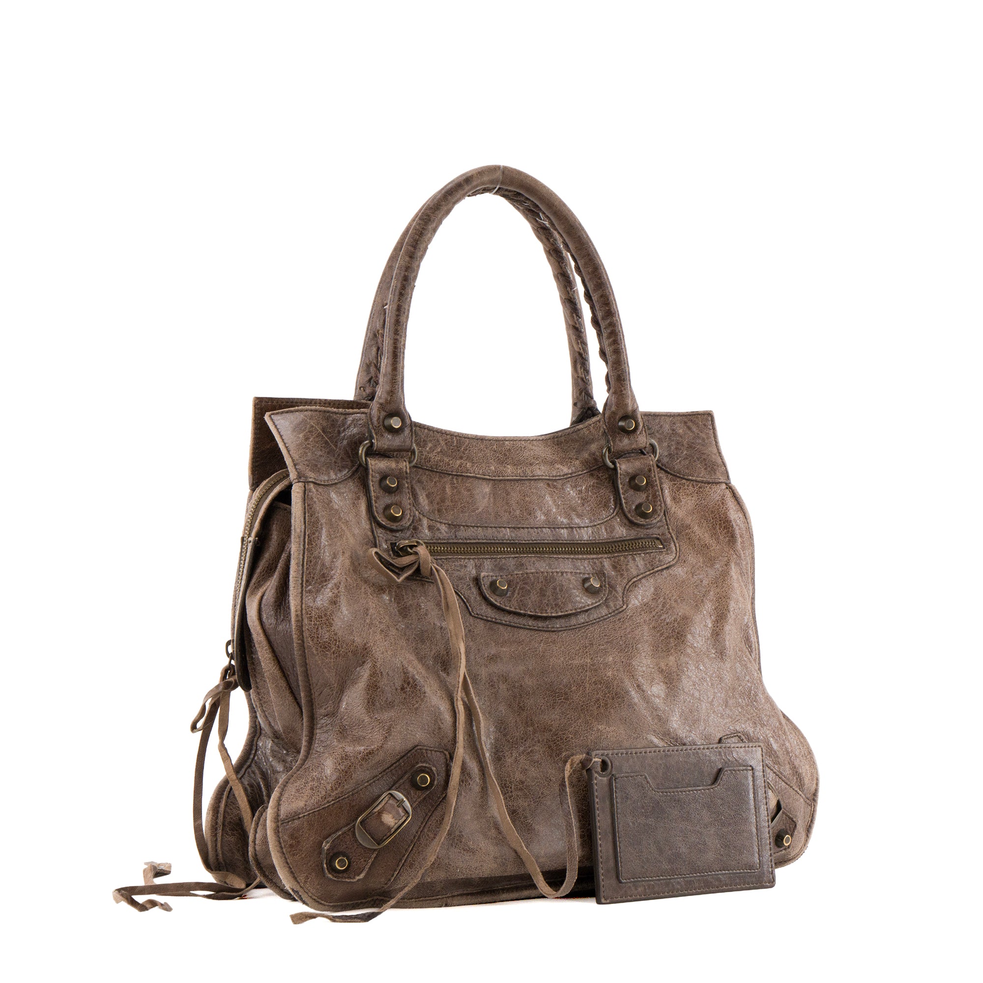 BALENCIAGA - Sac à épaule Mid Afternoon Balenciaga en cuir froissé marron