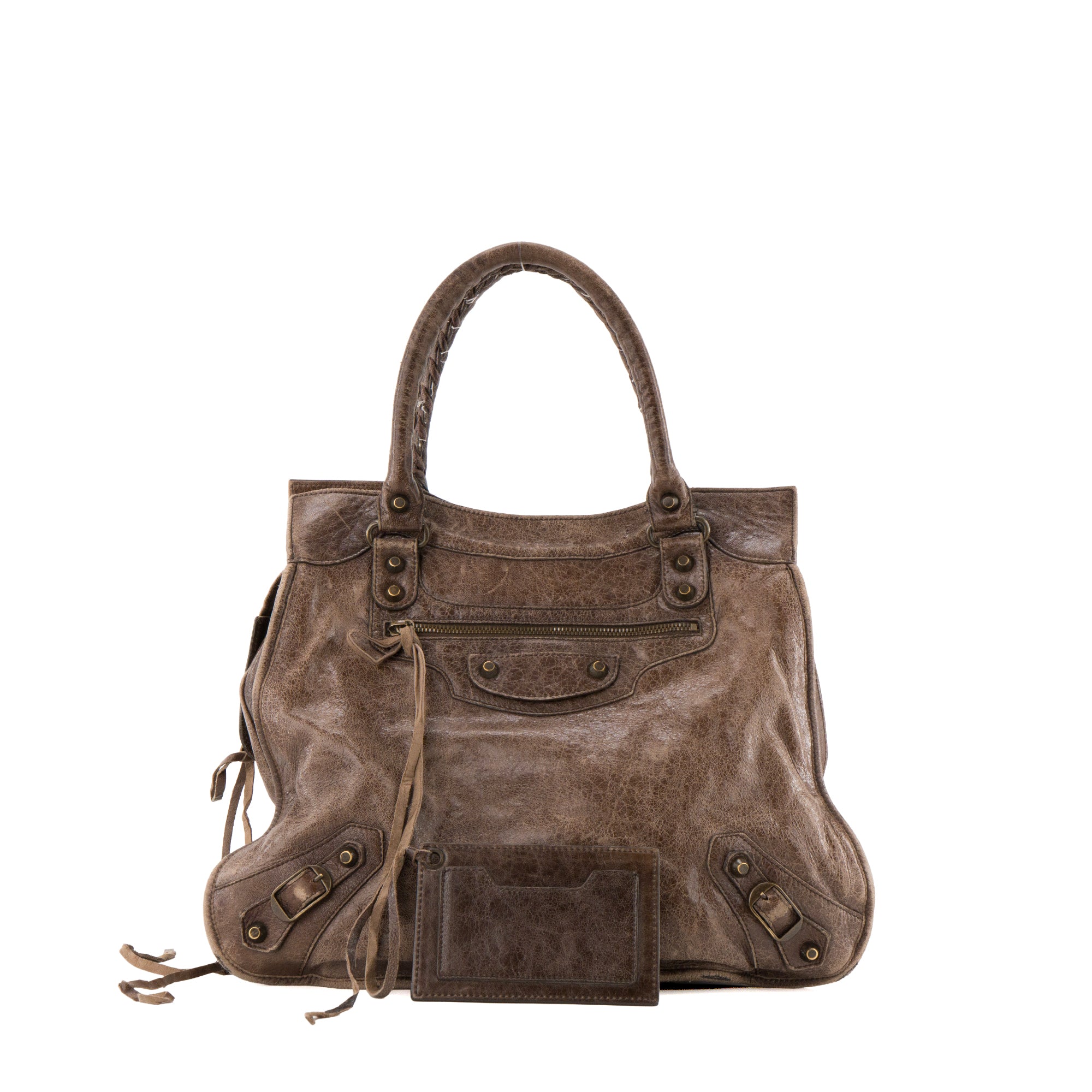 BALENCIAGA - Sac à épaule Mid Afternoon Balenciaga en cuir froissé marron