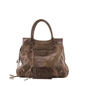 BALENCIAGA - Sac à épaule Mid Afternoon Balenciaga en cuir froissé marron