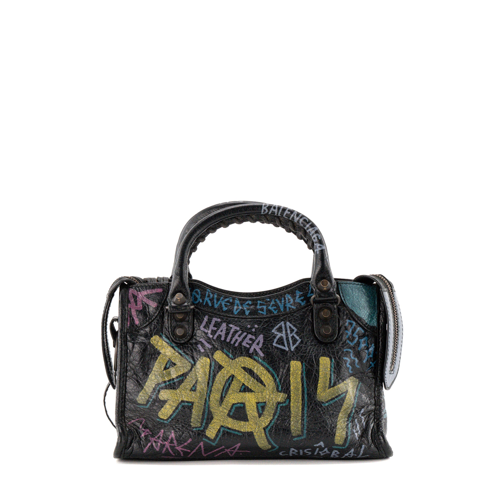 BALENCIAGA - Sac à bandoulière City Graffiti Mini Balenciaga en cuir noir