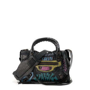 BALENCIAGA - Sac à bandoulière City Graffiti Mini Balenciaga en cuir noir