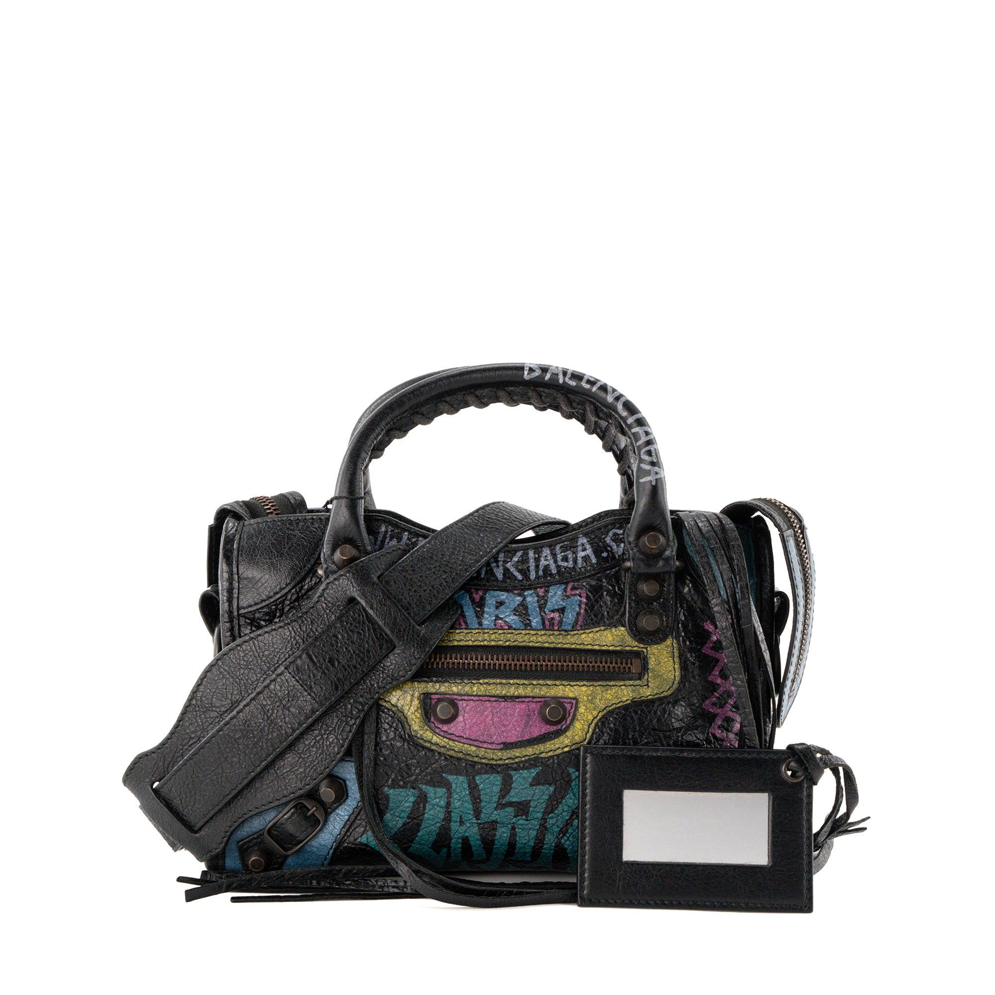 BALENCIAGA - Sac à bandoulière City Graffiti Mini Balenciaga en cuir noir