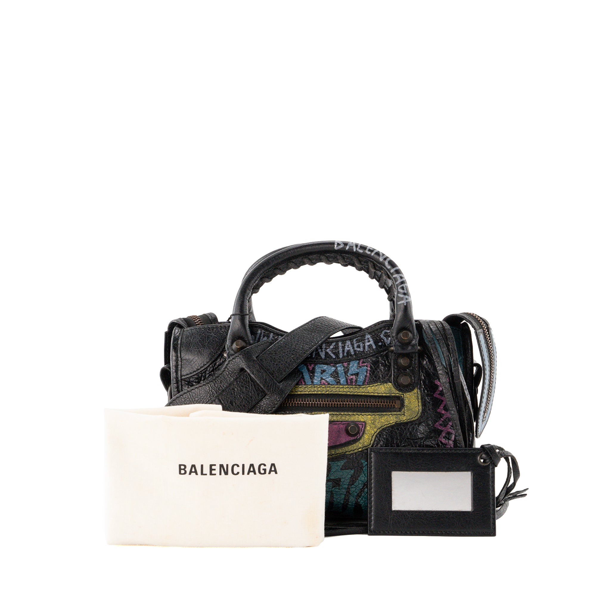 BALENCIAGA - Sac à bandoulière City Graffiti Mini Balenciaga en cuir noir