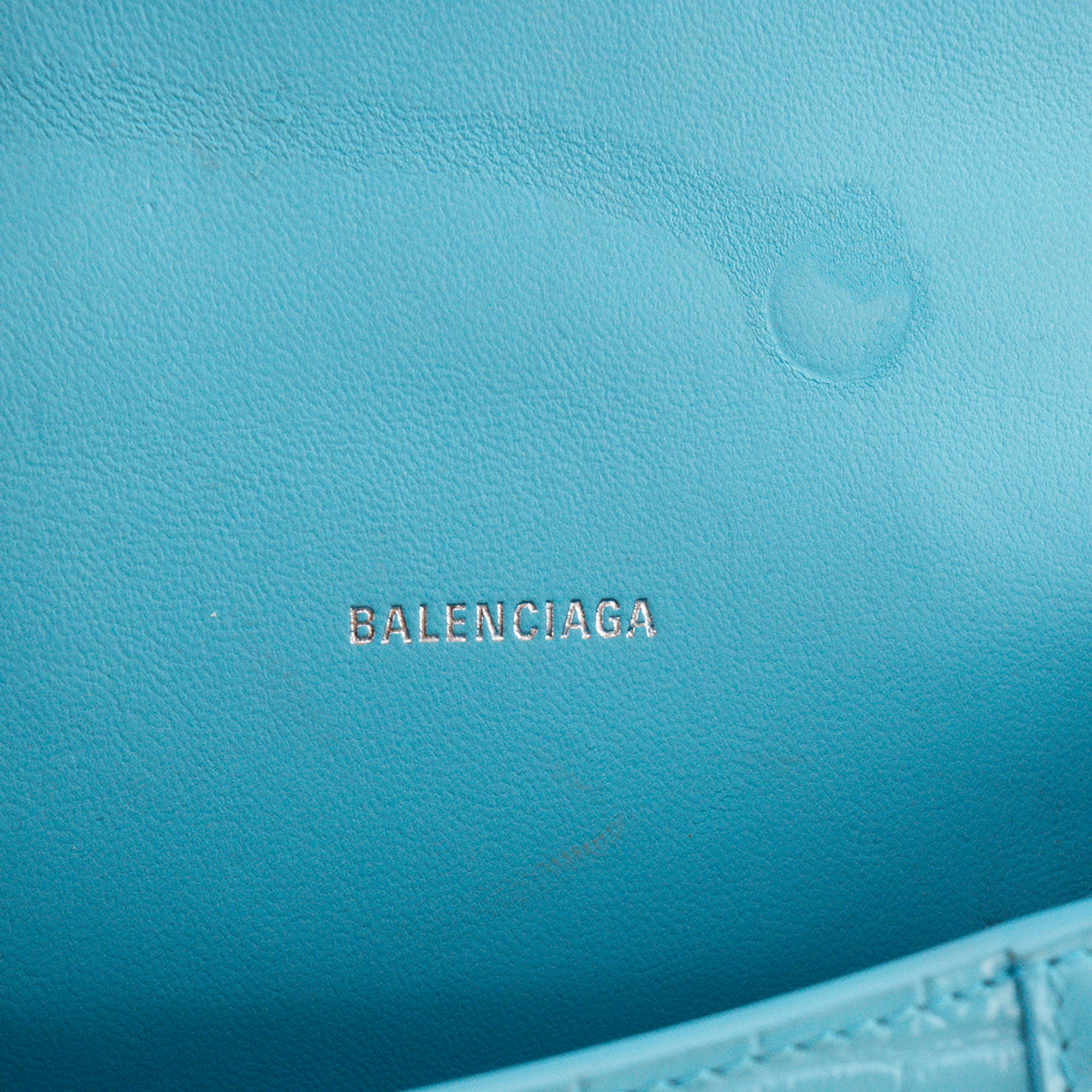 BALENCIAGA - Sac à bandoulière Hourglass XS Balenciaga en cuir embossé bleu turquoise