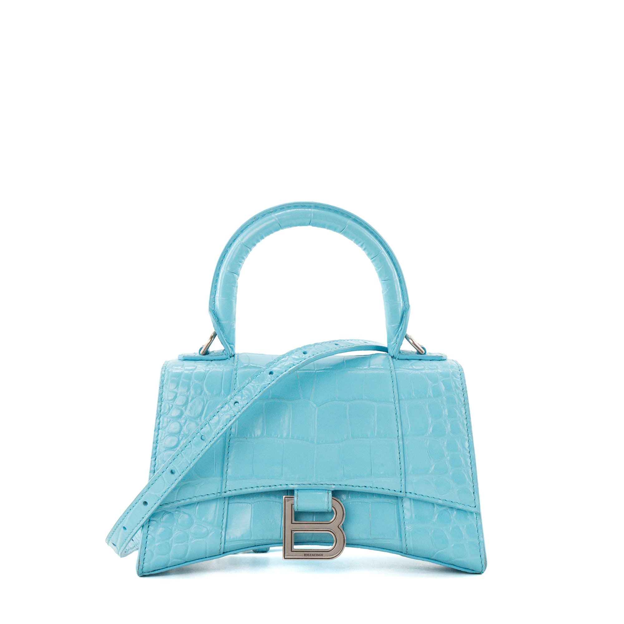 BALENCIAGA - Sac à bandoulière Hourglass XS Balenciaga en cuir embossé bleu turquoise