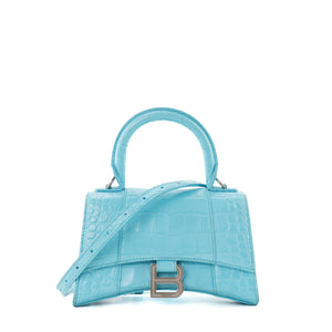 BALENCIAGA - Sac à bandoulière Hourglass XS Balenciaga en cuir embossé bleu turquoise
