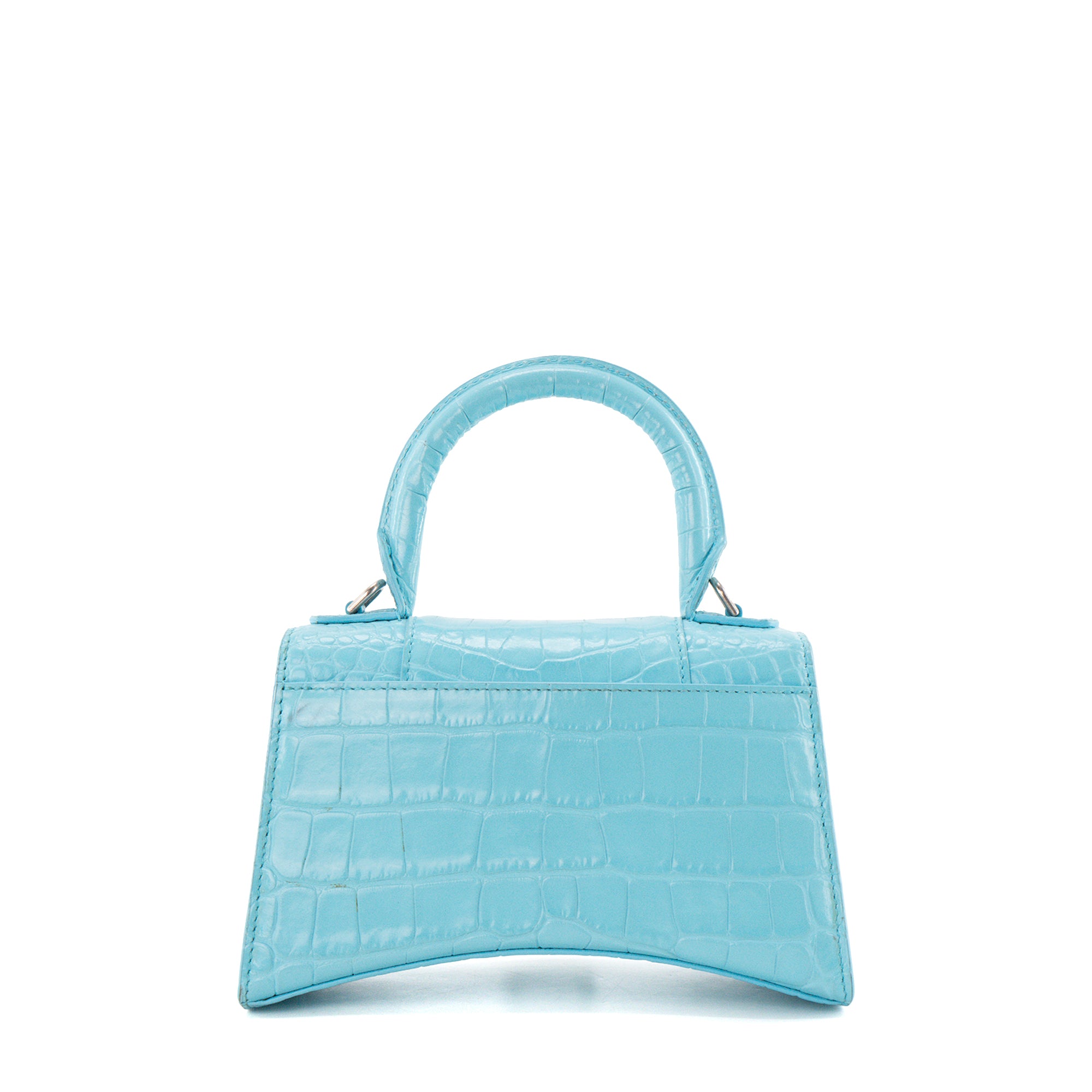 BALENCIAGA - Sac à bandoulière Hourglass XS Balenciaga en cuir embossé bleu turquoise