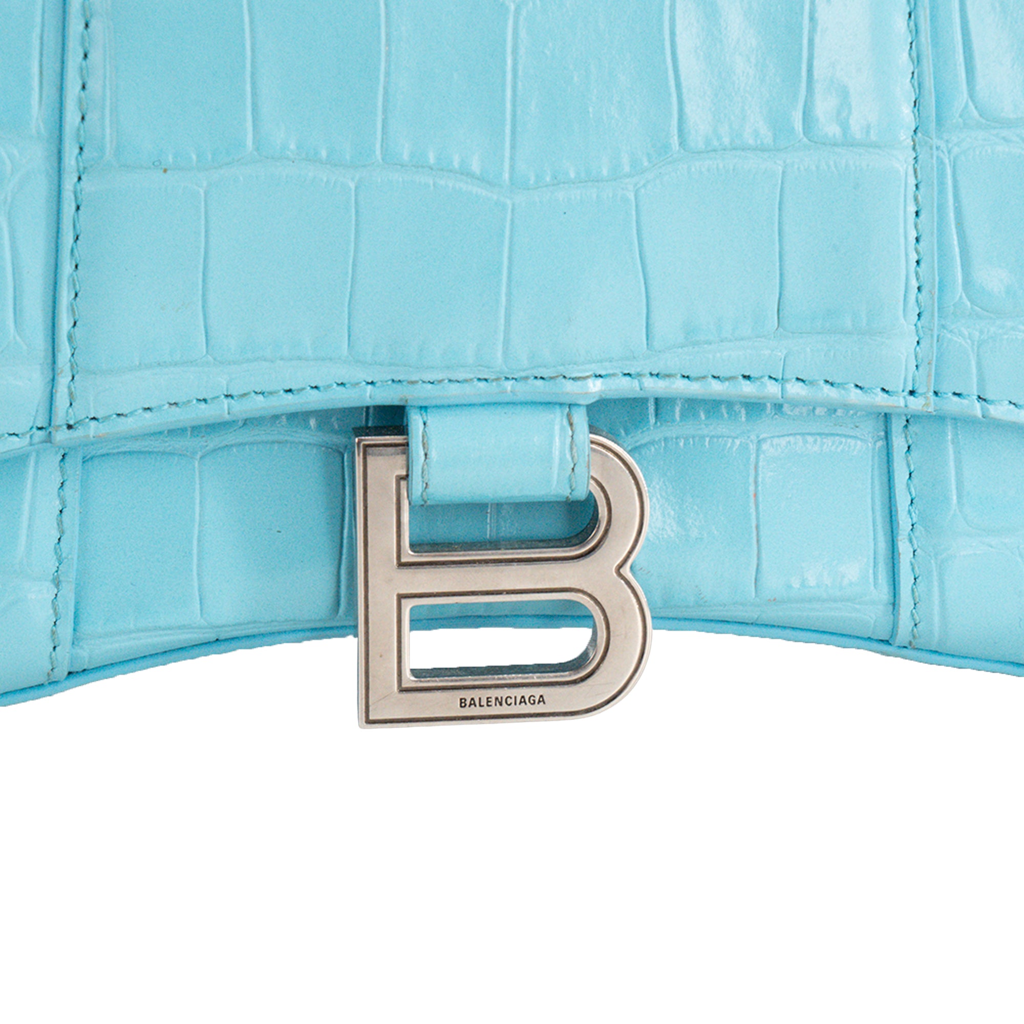 BALENCIAGA - Sac à bandoulière Hourglass XS Balenciaga en cuir embossé bleu turquoise