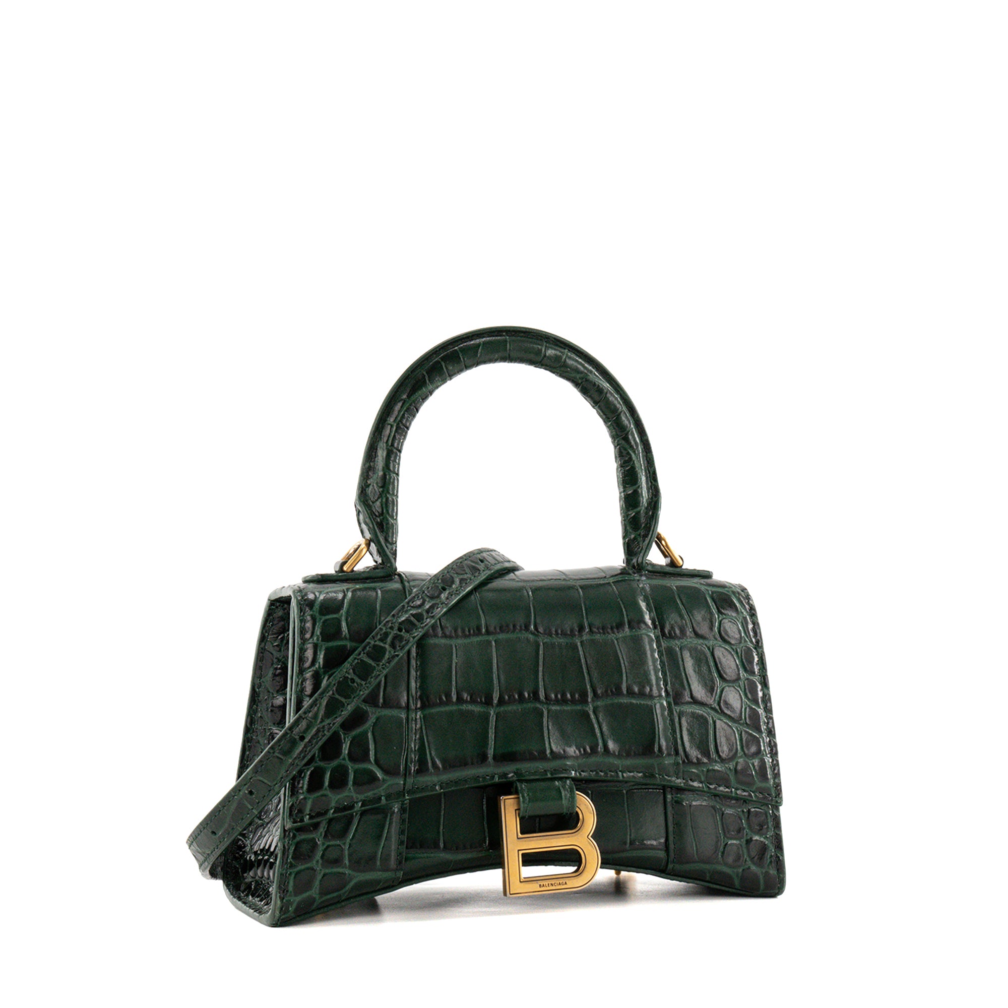 BALENCIAGA - Sac à bandoulière Hourglass XS Balenciaga en cuir embossé vert