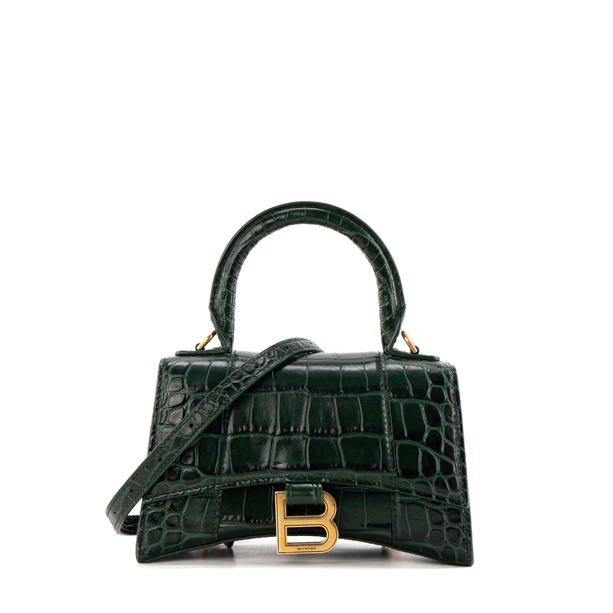 BALENCIAGA - Sac à bandoulière Hourglass XS Balenciaga en cuir embossé vert