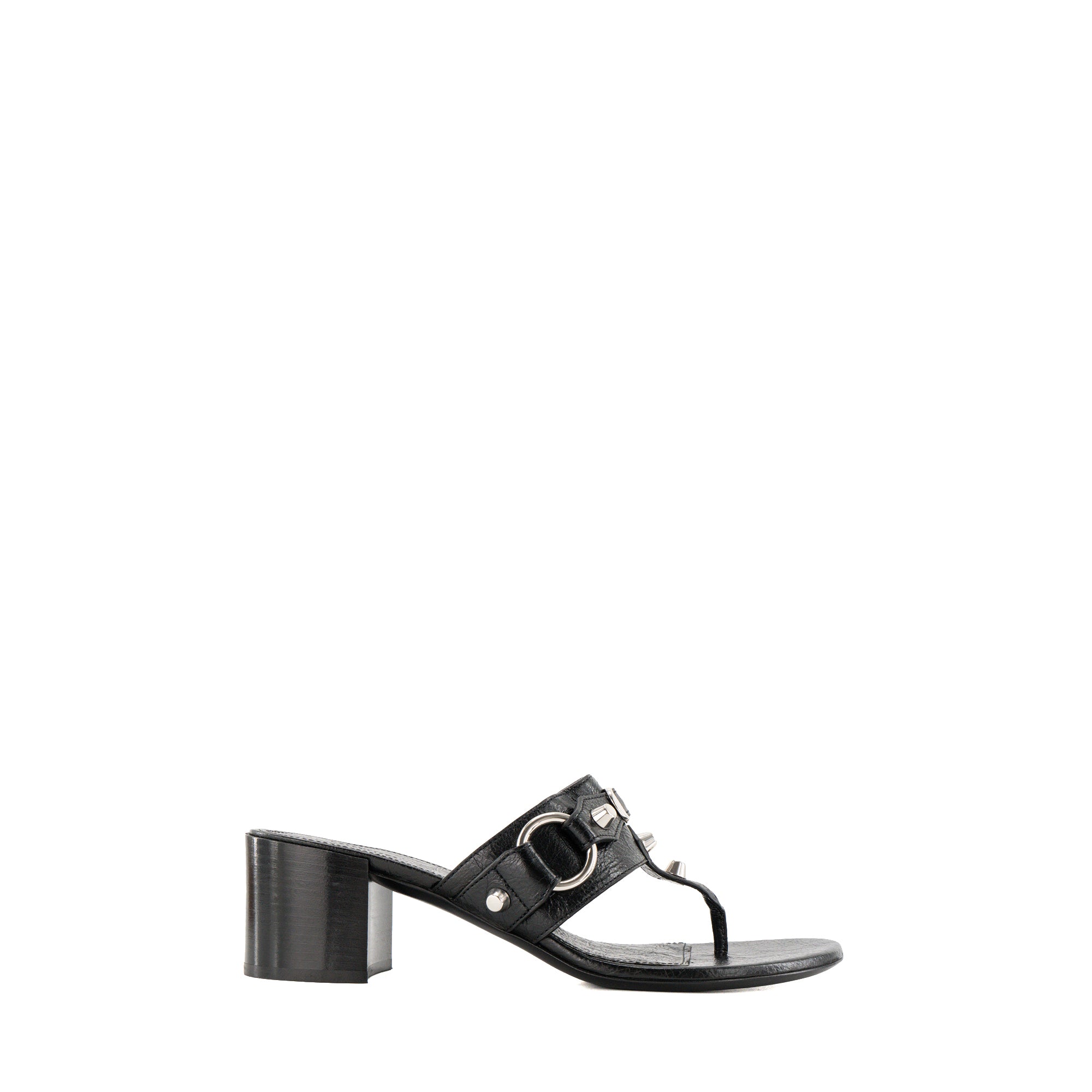 BALENCIAGA - Sandales à talons City Balenciaga en cuir froissé noir et studs argentés (T40)
