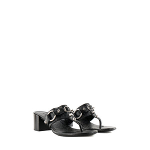 BALENCIAGA - Sandales à talons City Balenciaga en cuir froissé noir et studs argentés (T40)