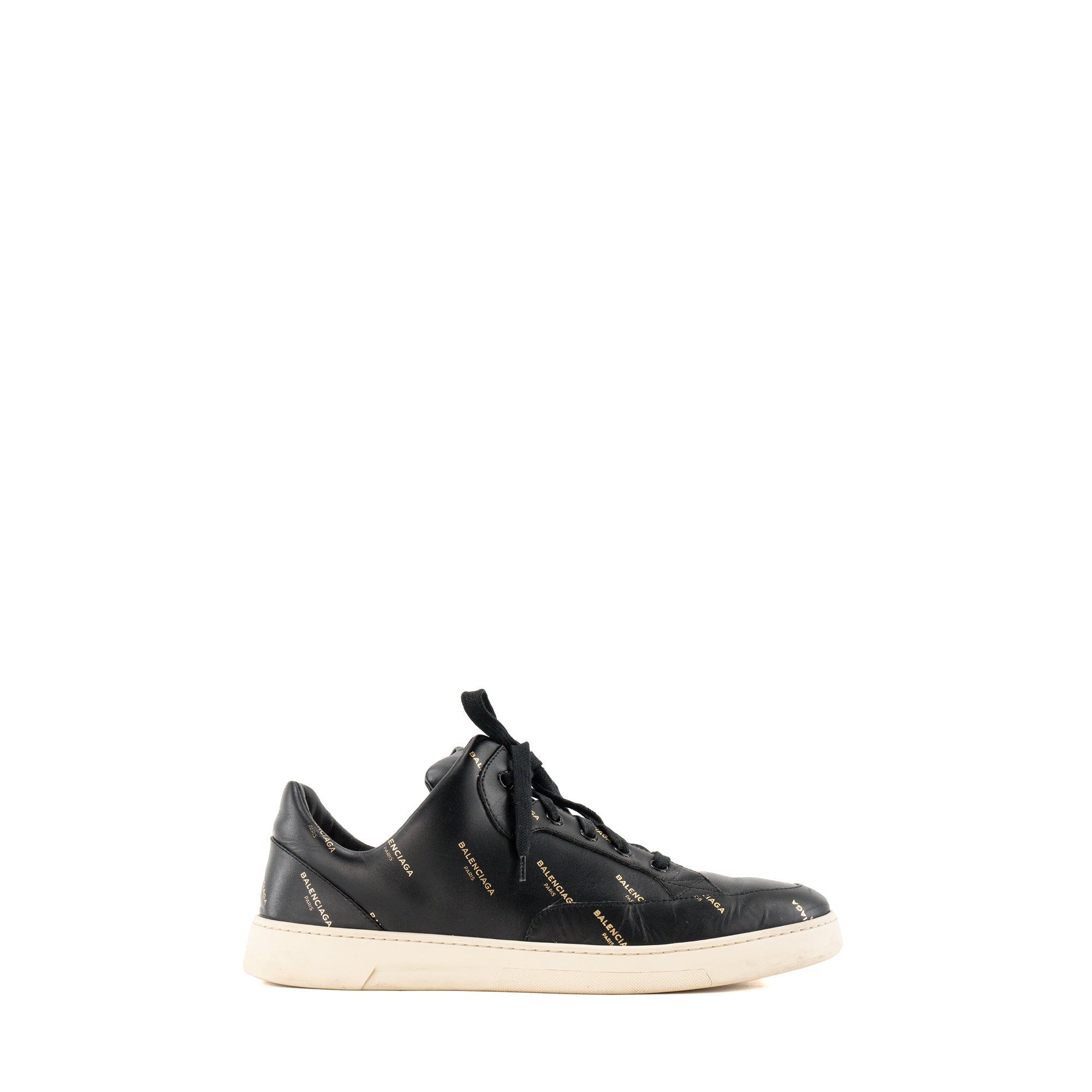 BALENCIAGA - Sneakers Logo Balenciaga en cuir noir et doré (T42)