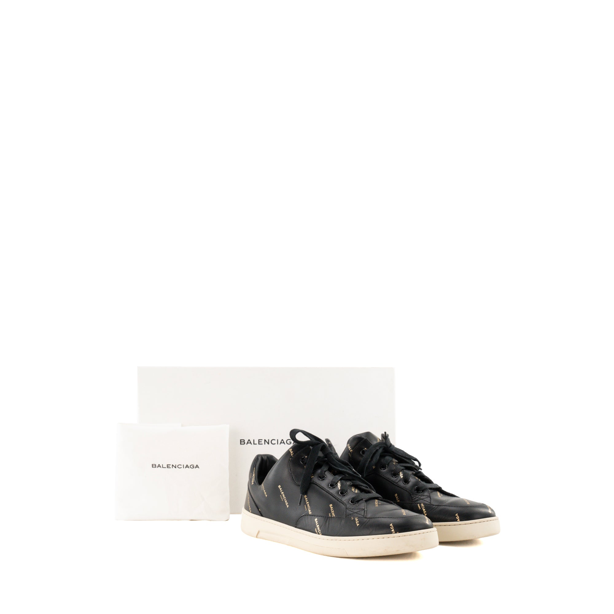 BALENCIAGA - Sneakers Logo Balenciaga en cuir noir et doré (T42)