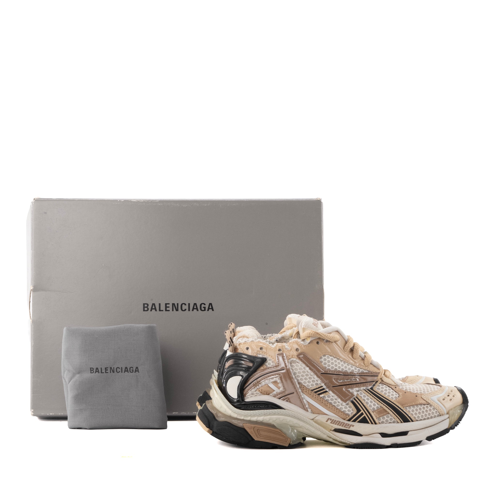 BALENCIAGA - Sneakers Runner Balenciaga en toile et cuir beige (T37)