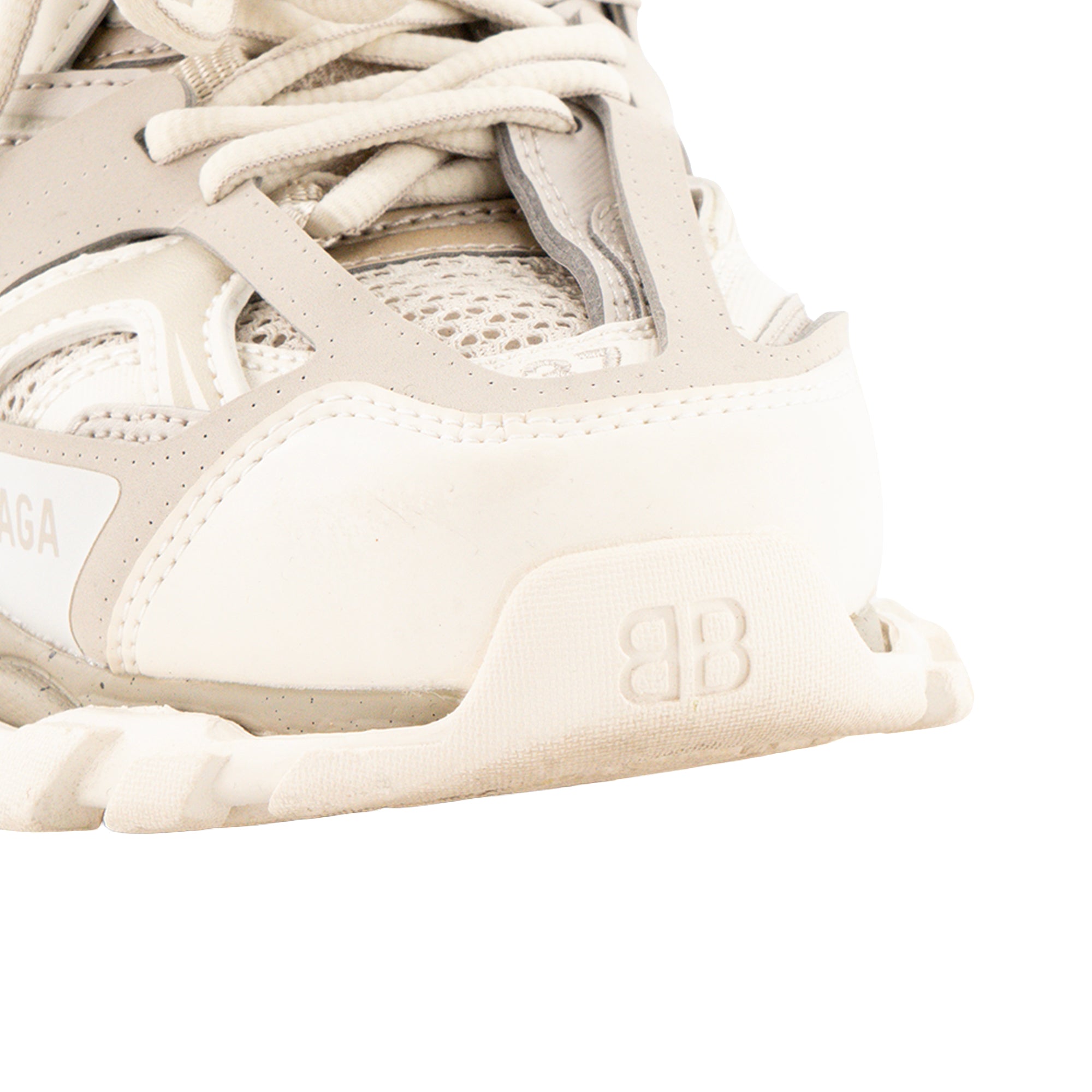 BALENCIAGA - Sneakers Track Balenciaga en cuir et toile blanche et grise (T37)