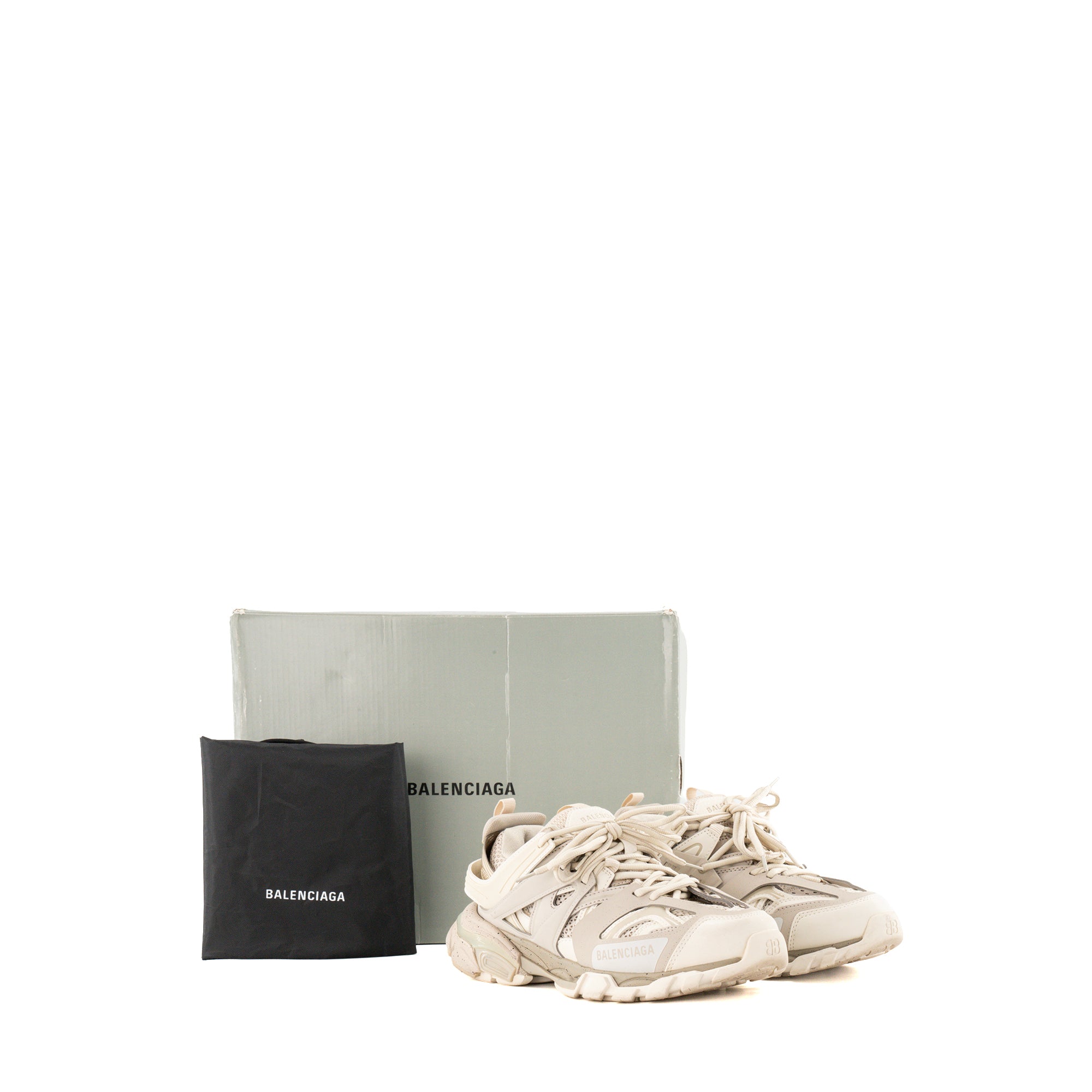 BALENCIAGA - Sneakers Track Balenciaga en cuir et toile blanche et grise (T37)