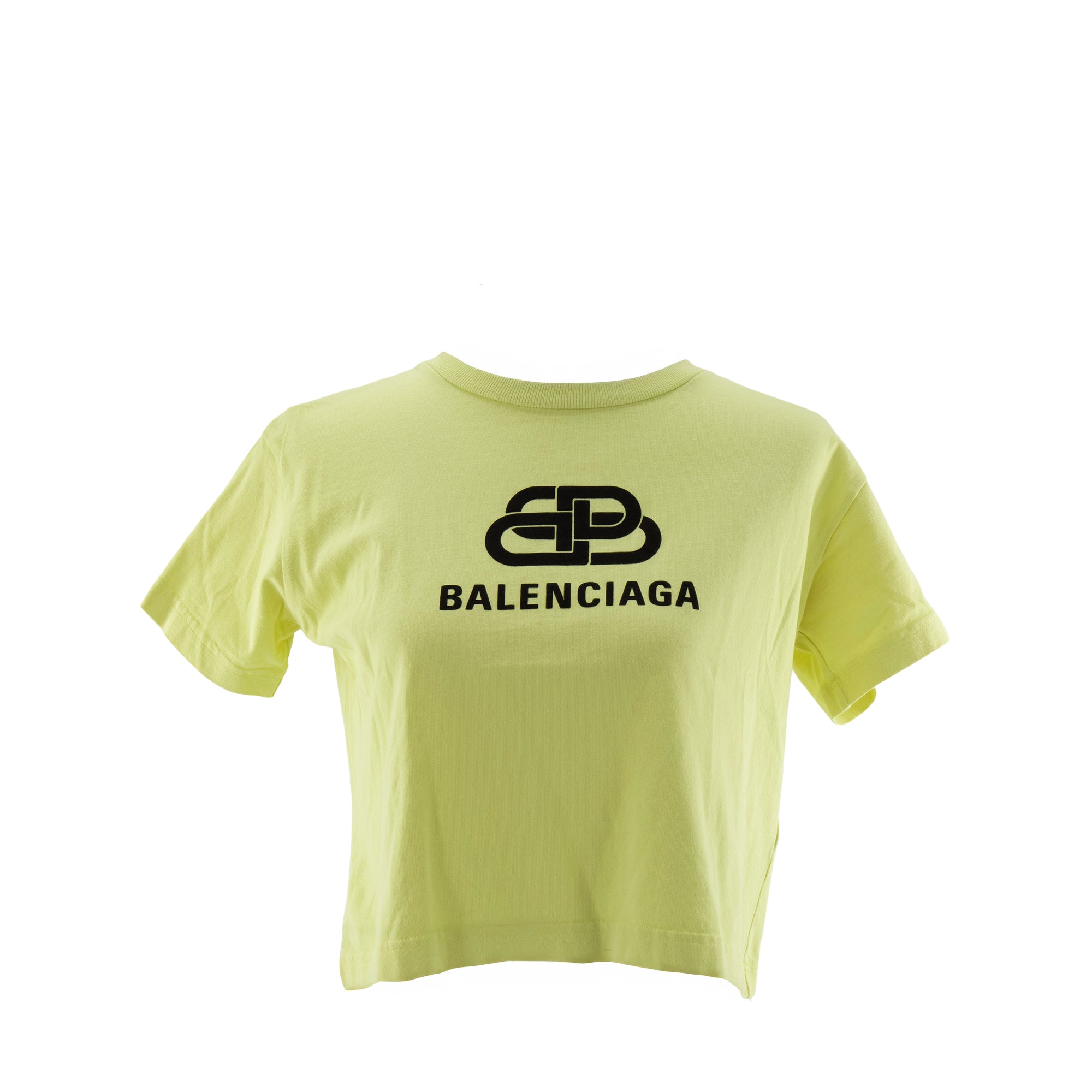 BALENCIAGA - Tee shirt Crop Top Balenciaga en coton jaune fluo