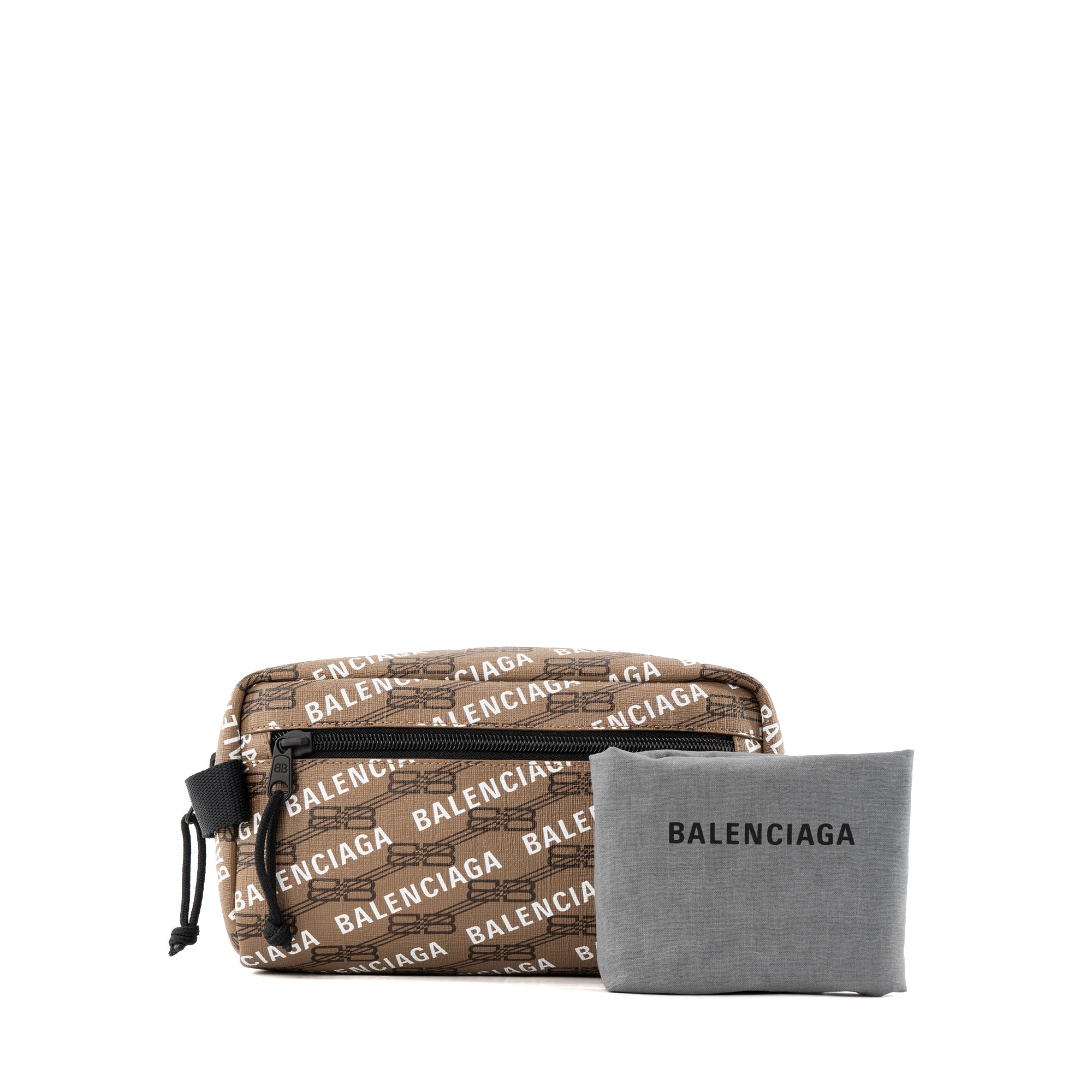 BALENCIAGA - Trousse de toilette Balenciaga en toile enduite marron