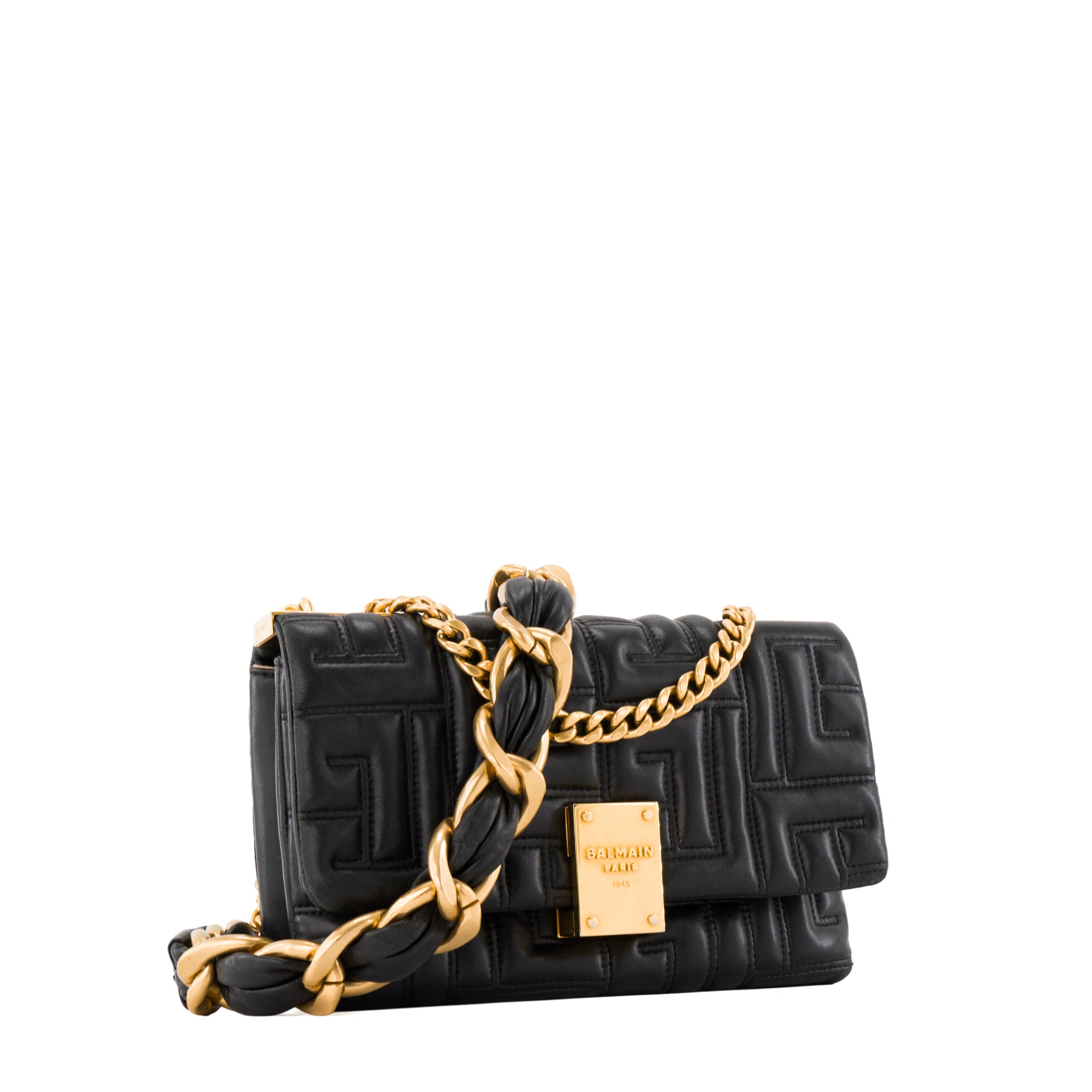 BALMAIN - Sac à bandoulière 1945 Soft Balmain en cuir matelassé noir