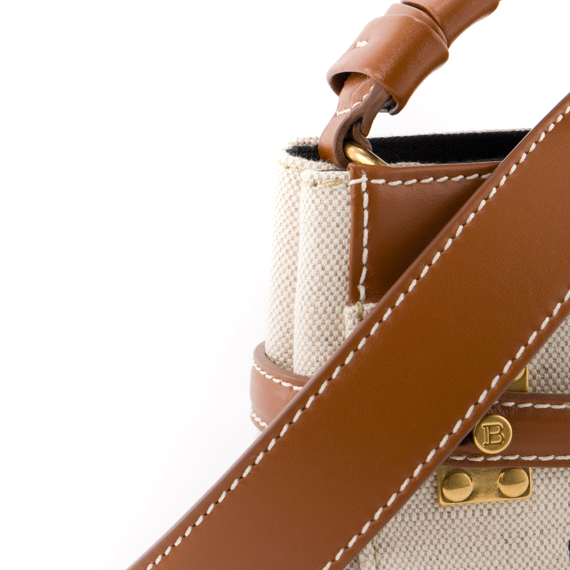 BALMAIN - Sac à bandoulière B-Buzz 22 Balmain en toile beige et cuir marron